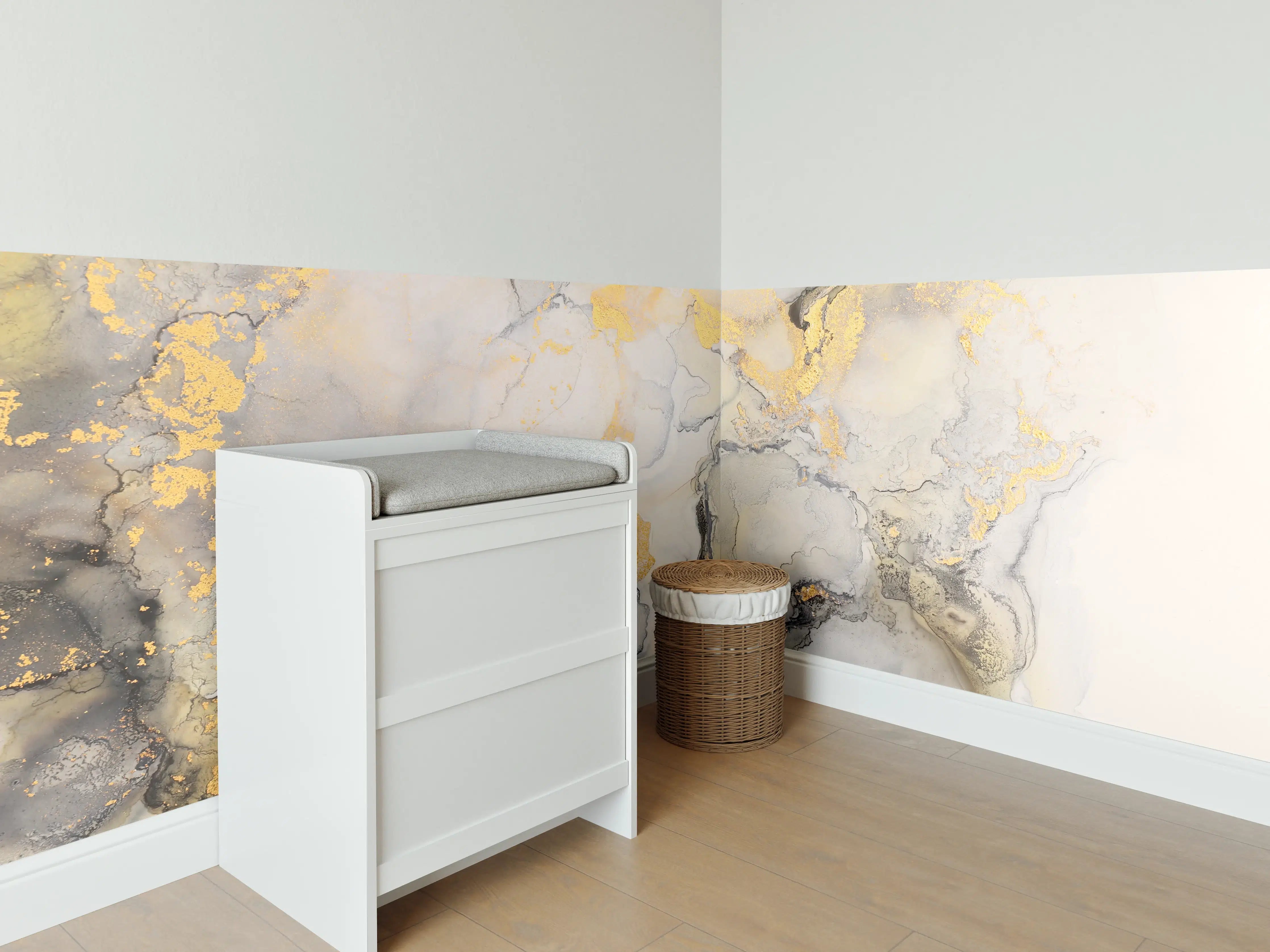 Babyzimmer Wandgestaltung - Abstrakte helle Flüssigkunstmalerei