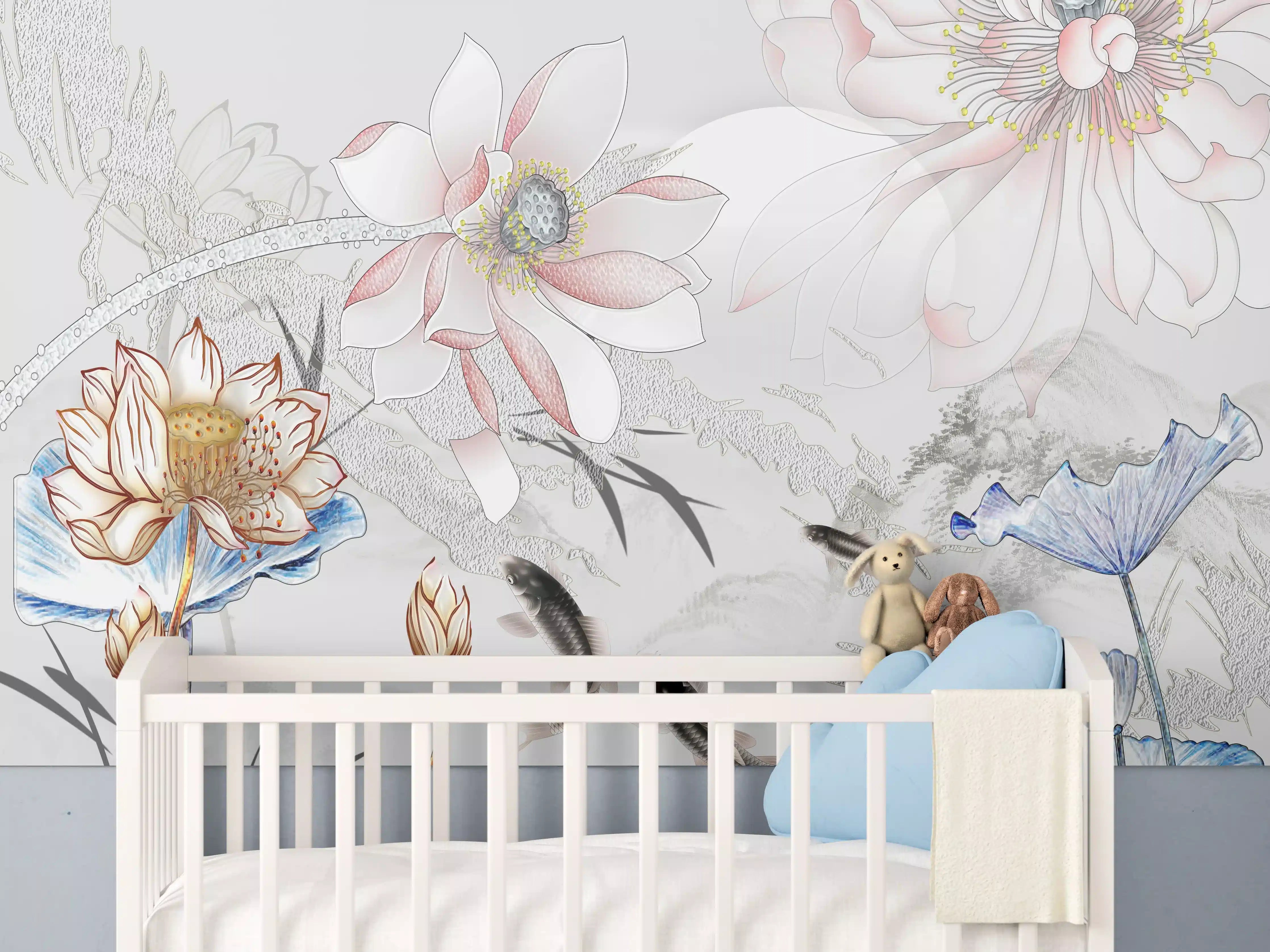 Babyzimmer Wandgestaltung - Abstrakte japanische Illustration