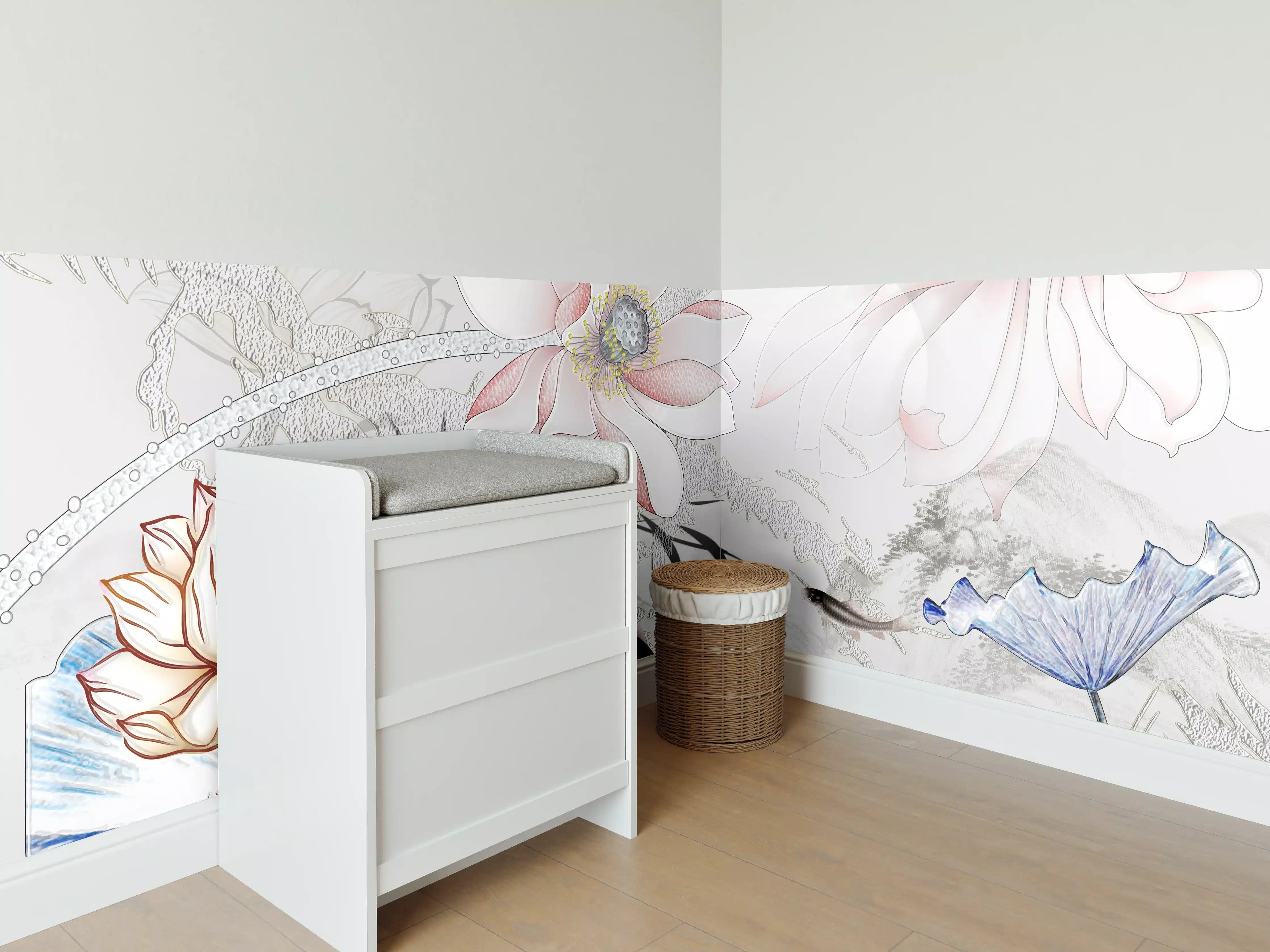Babyzimmer Wandgestaltung - Abstrakte japanische Illustration