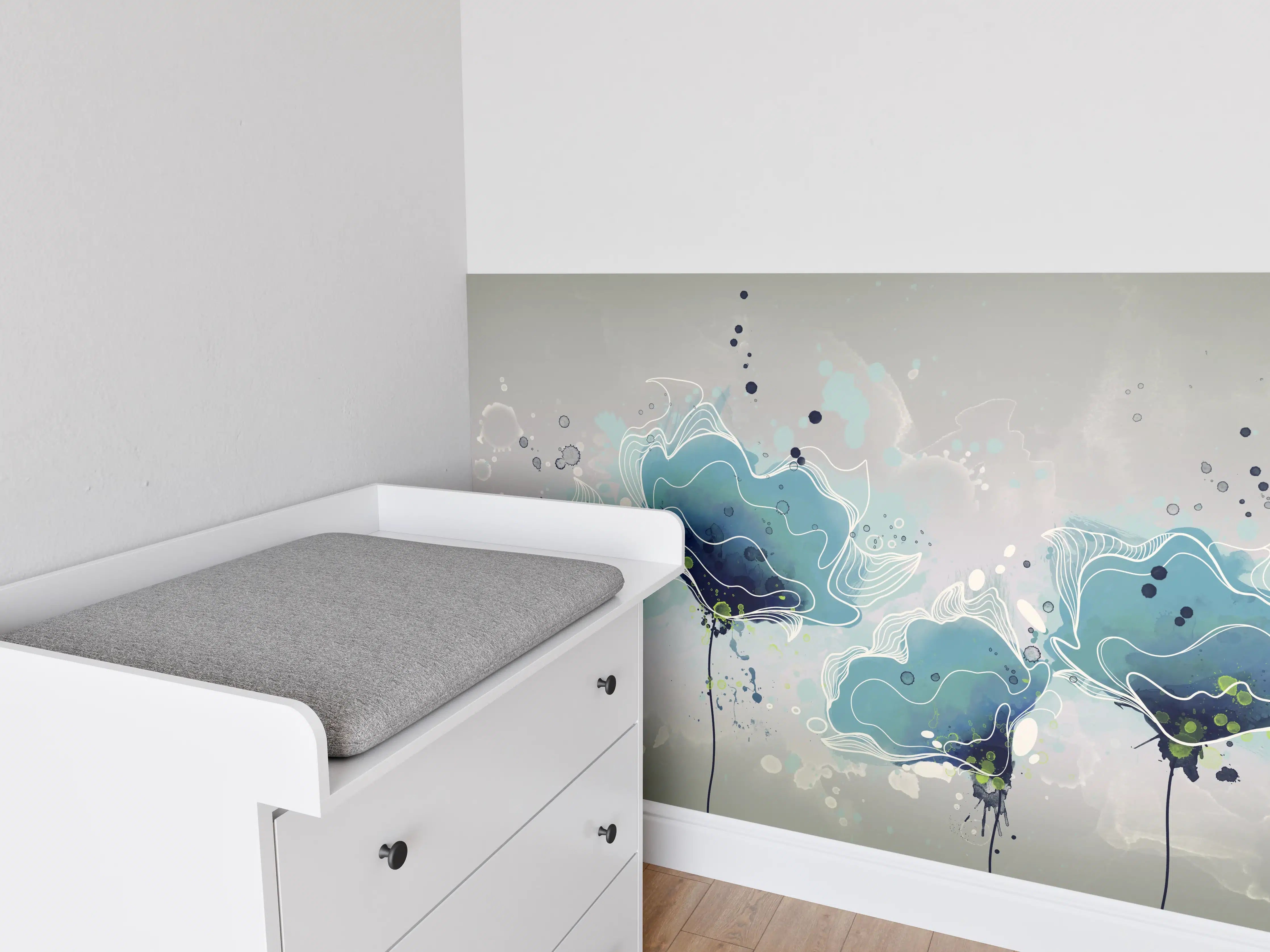Babyzimmer Wandgestaltung - Abstrakten blauen Aquarellblumen
