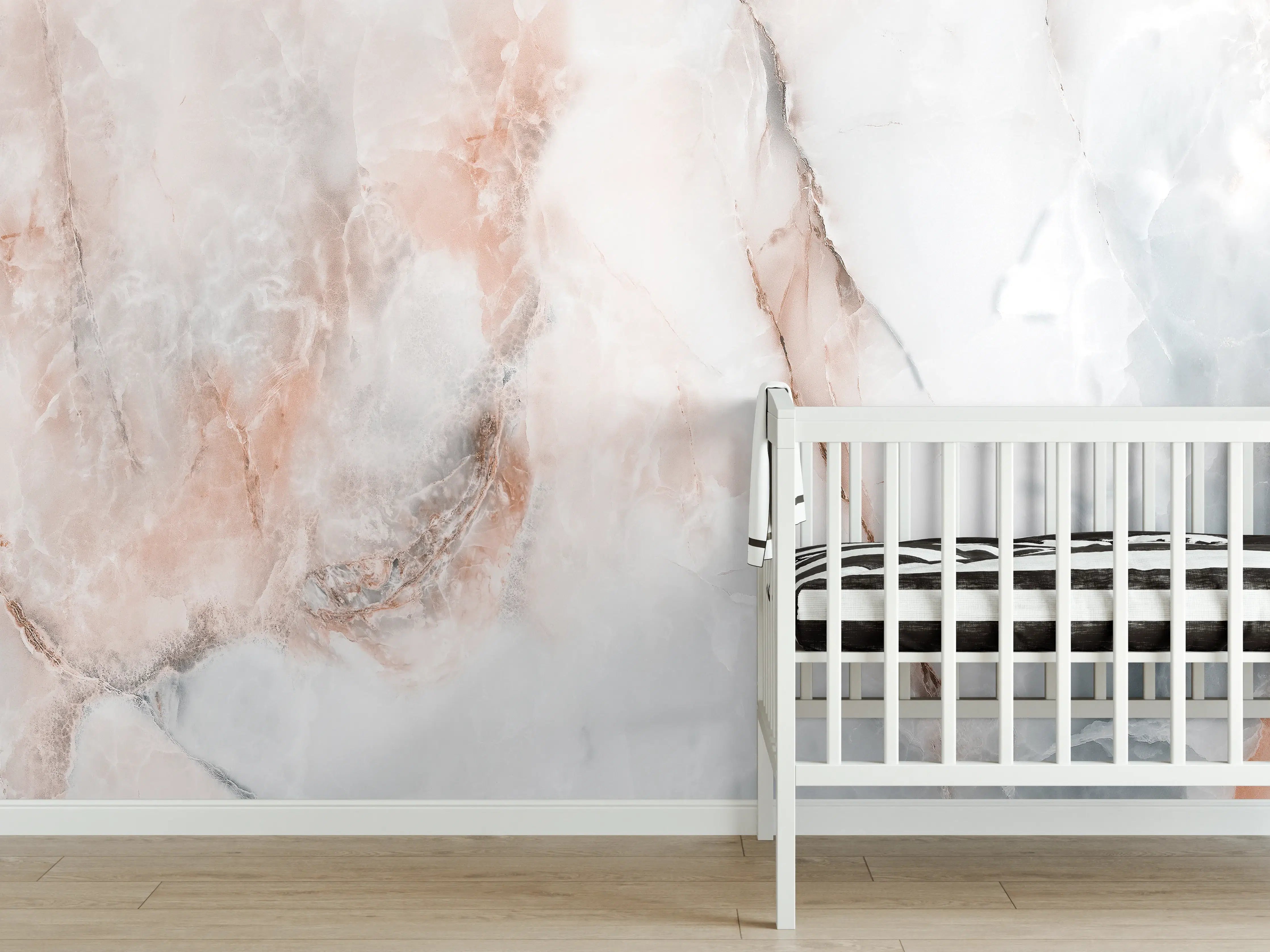 Babyzimmer Wandgestaltung - Abstrakter Marmor mit Rot-Grauen Naturfarben