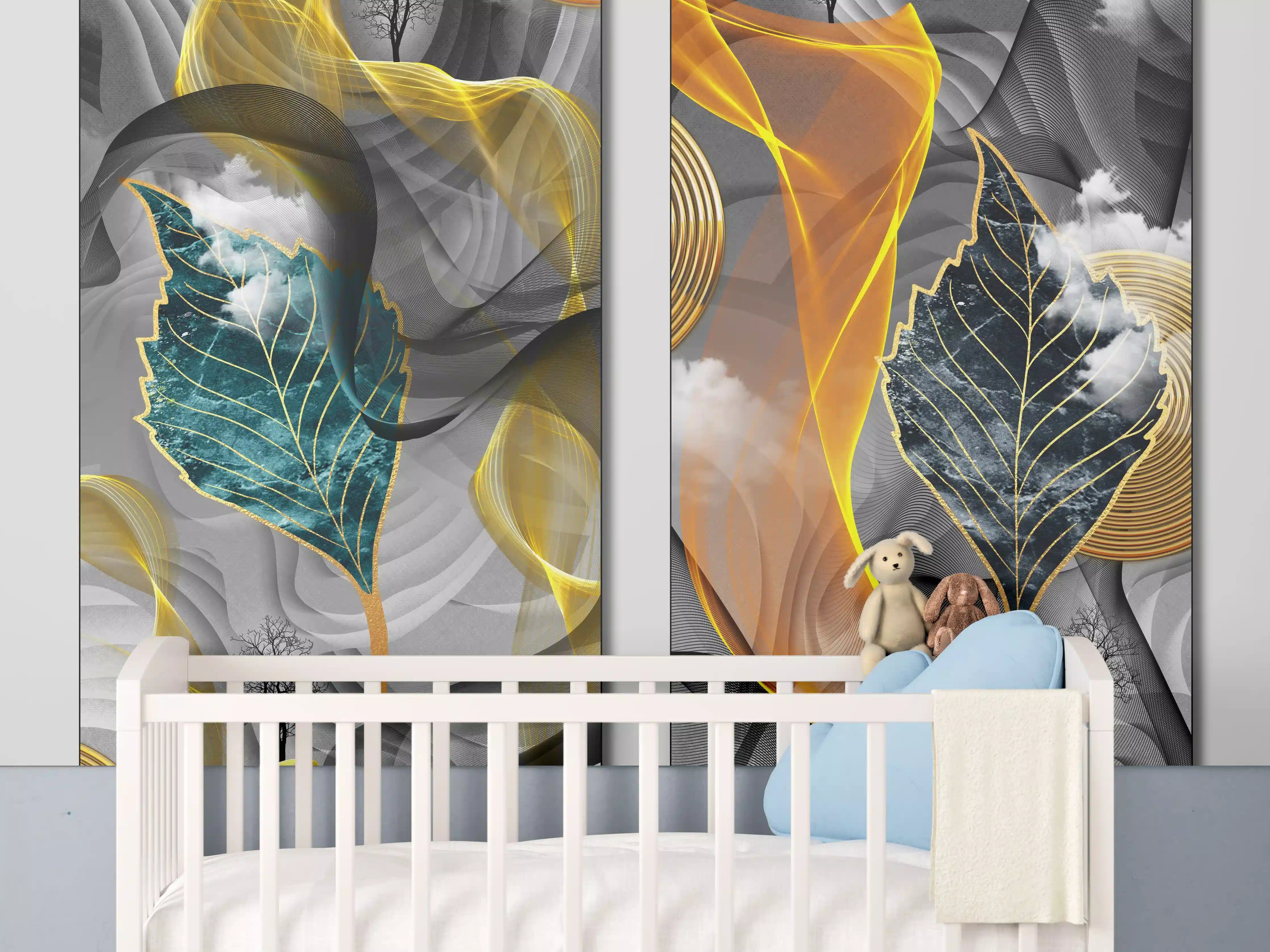 Babyzimmer Wandgestaltung - Abstraktes 3D Design