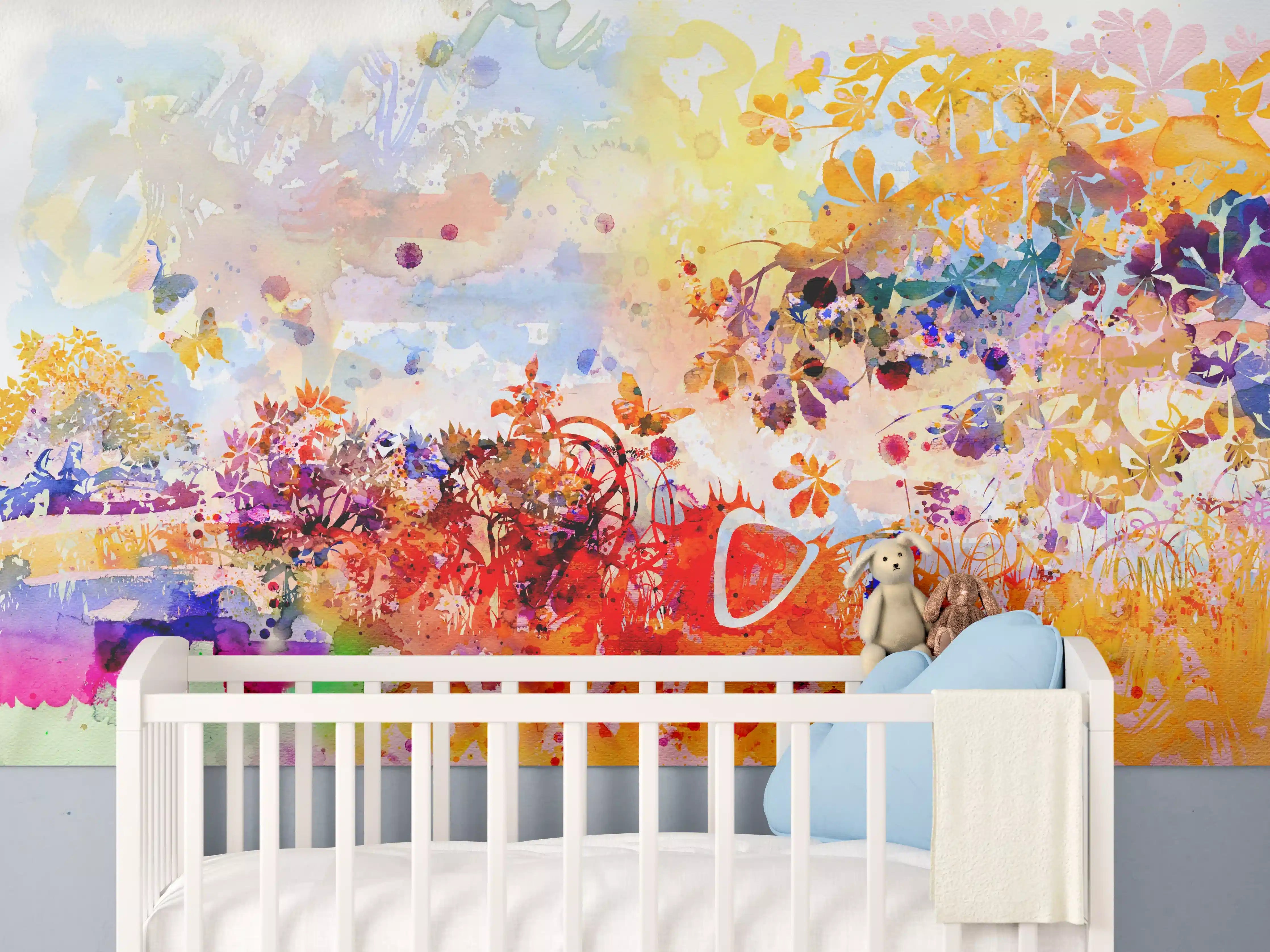 Babyzimmer Wandgestaltung - Abstraktes Aquarell eines Herbstwaldes