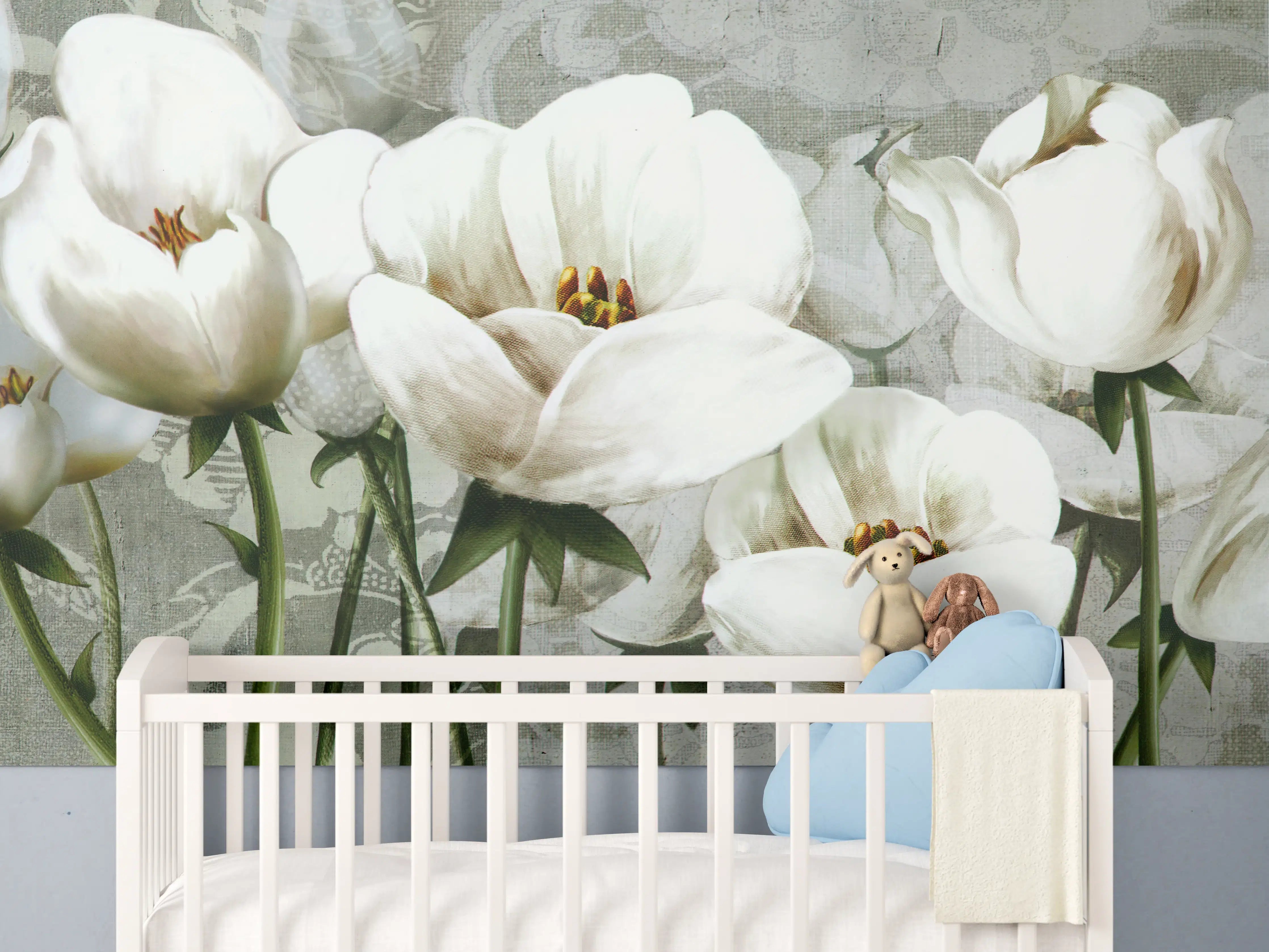 Babyzimmer Wandgestaltung - Abstraktes Blumen Tapetendesign