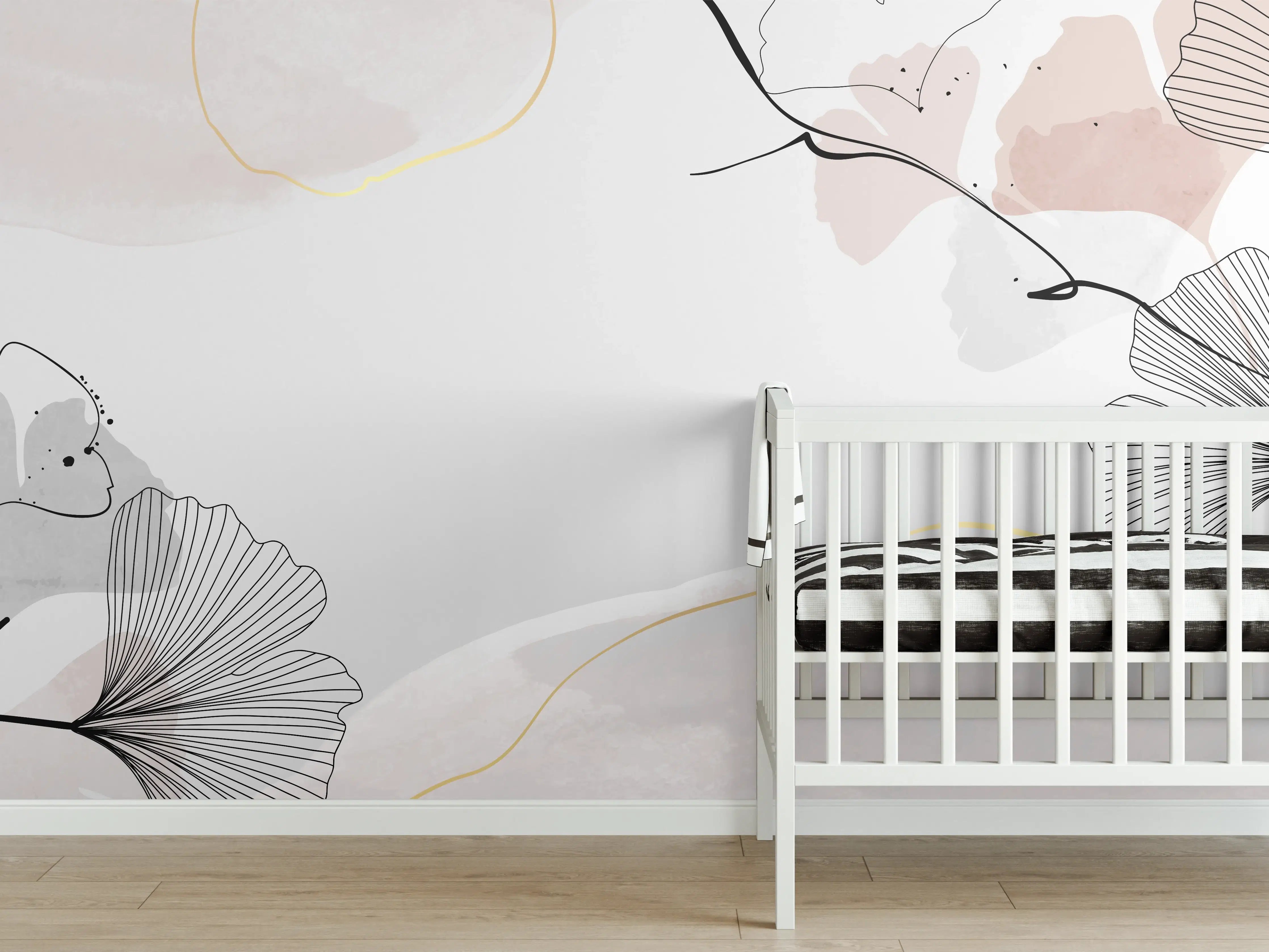 Babyzimmer Wandgestaltung - Abstraktes Ginkgo-Blatt Design