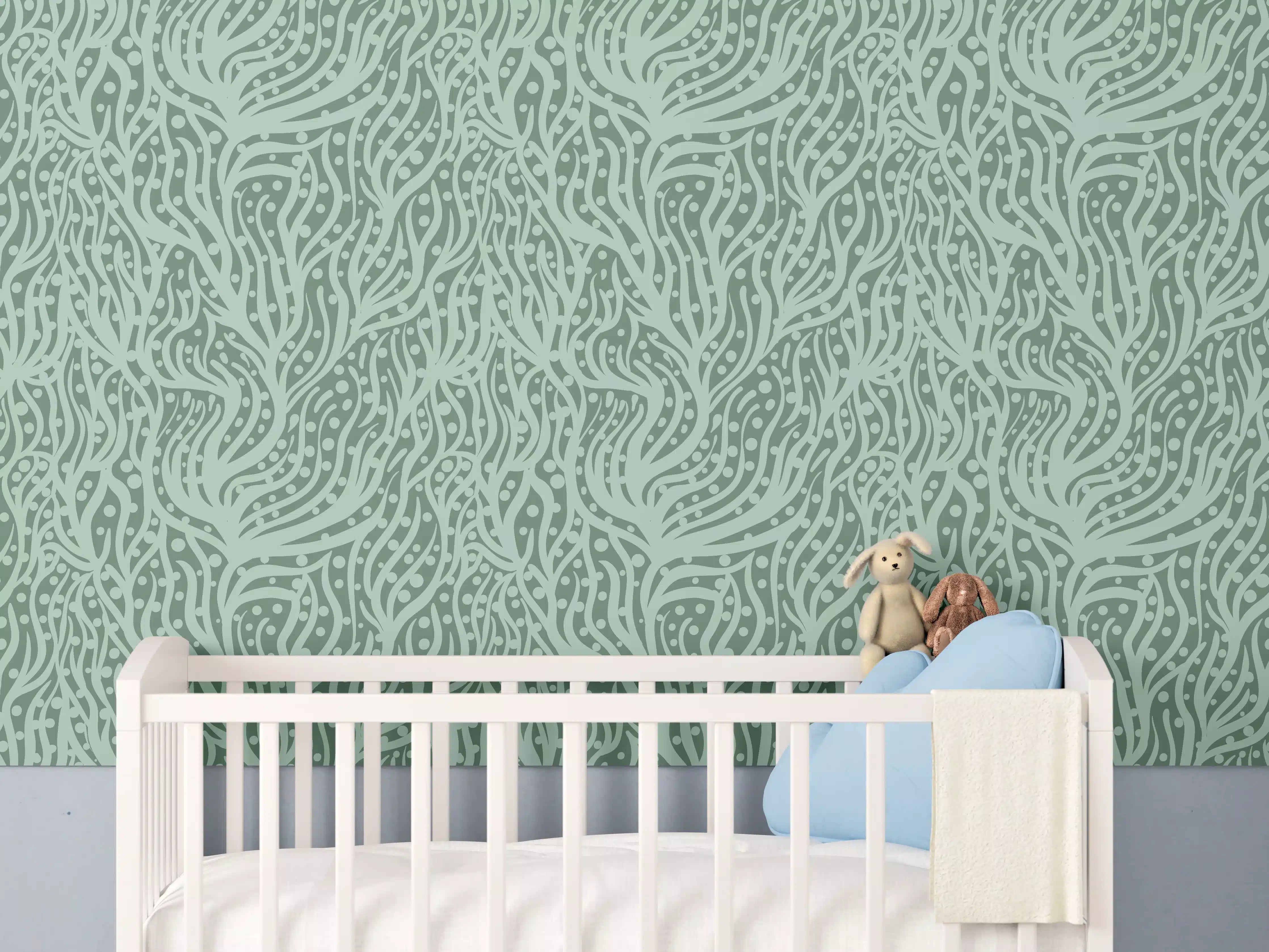 Babyzimmer Wandgestaltung - Abstraktes Korallenmuster Grün-Türkis