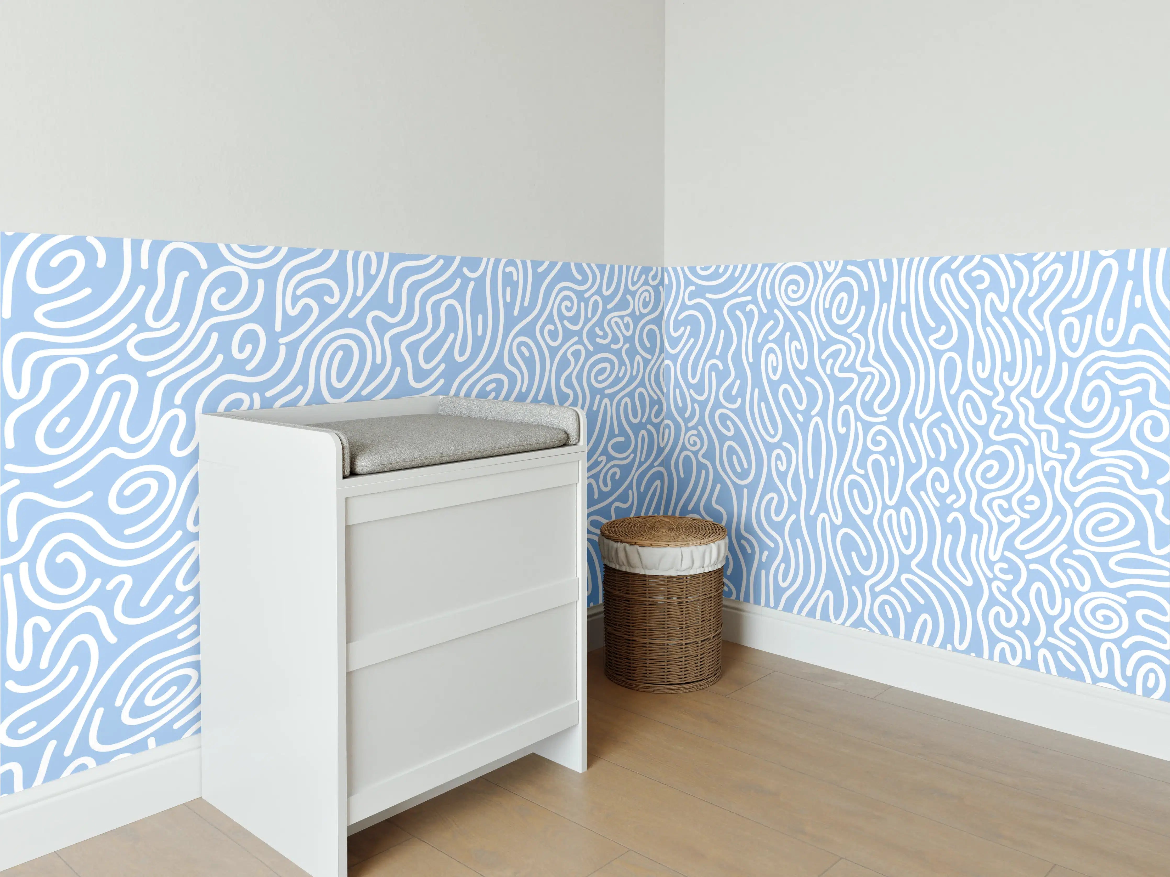 Babyzimmer Wandgestaltung - Abstraktes Linienmuster in Blau