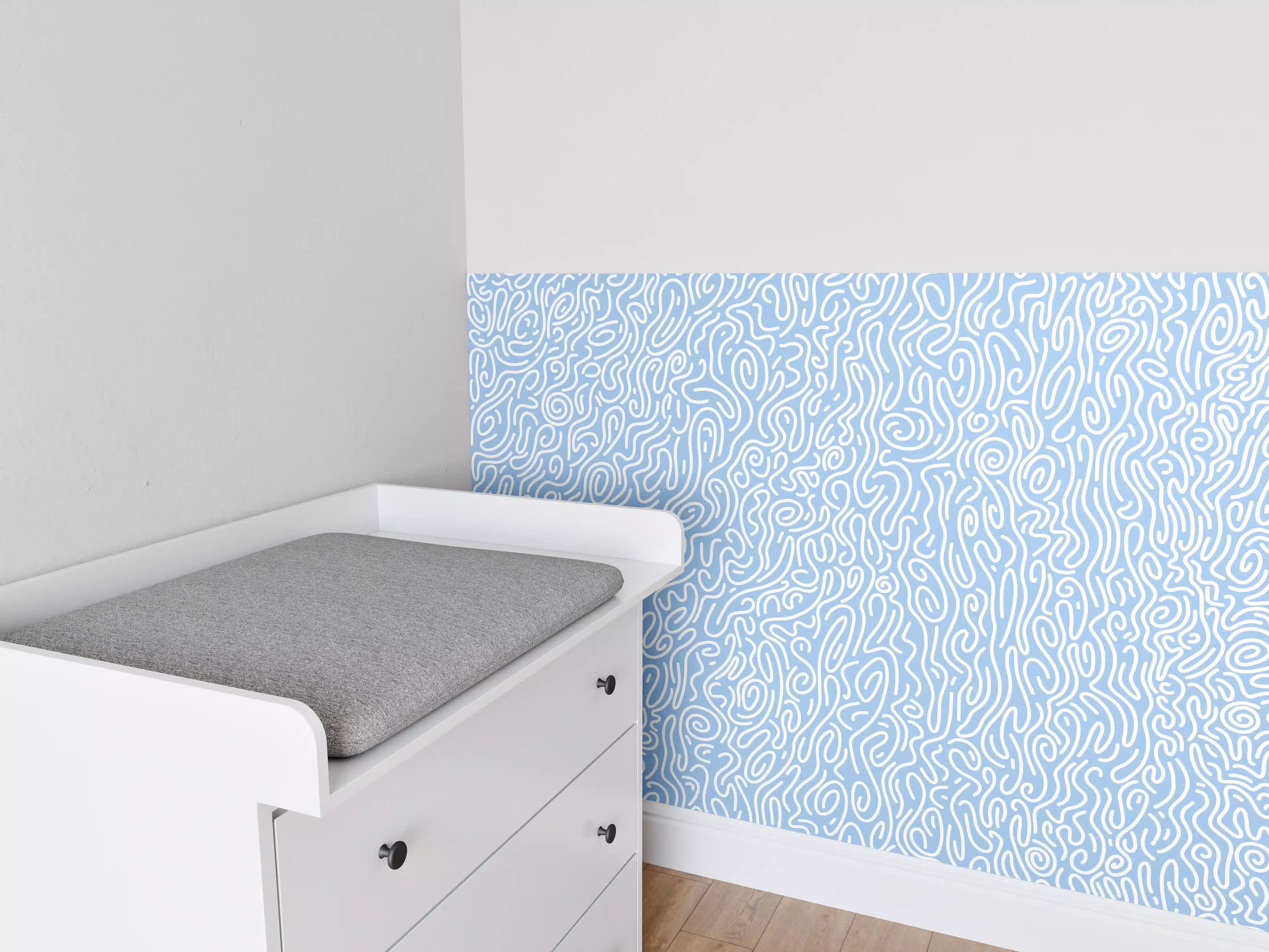 Babyzimmer Wandgestaltung - Abstraktes Linienmuster in Blau