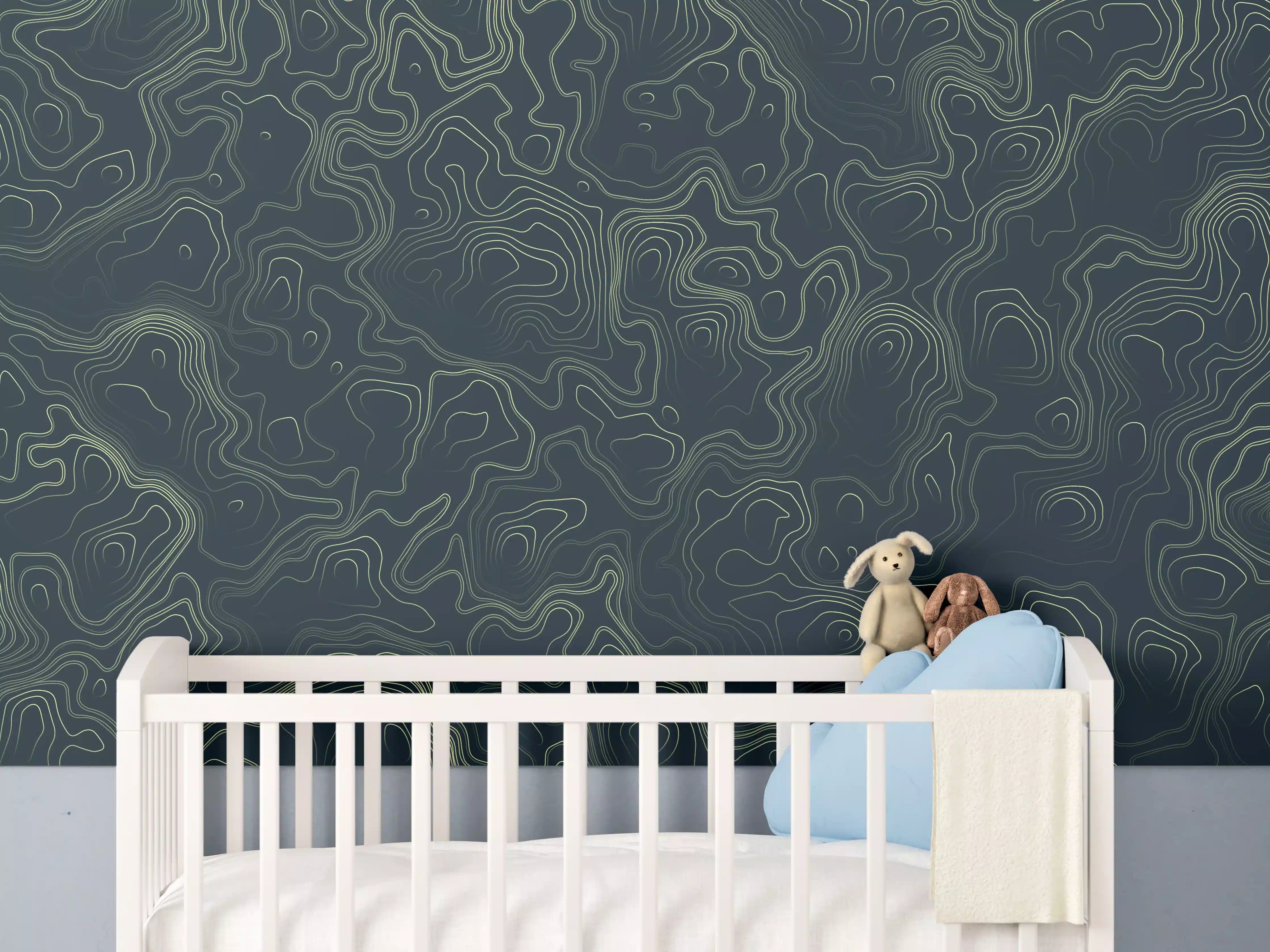 Babyzimmer Wandgestaltung - Abstraktes Muster auf gräulichem Hintergrund