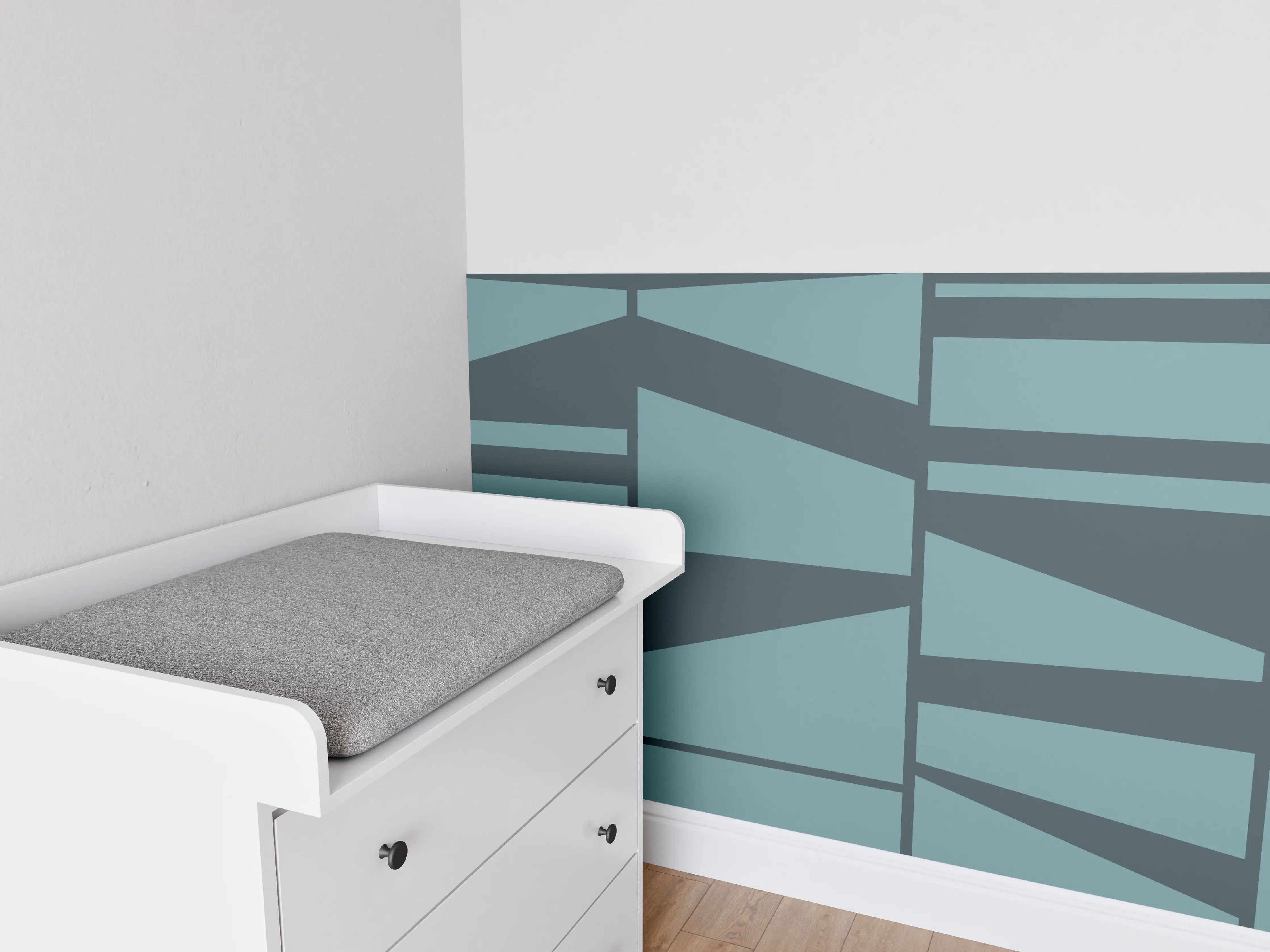 Babyzimmer Wandgestaltung - Abstraktes Muster in Blautönen