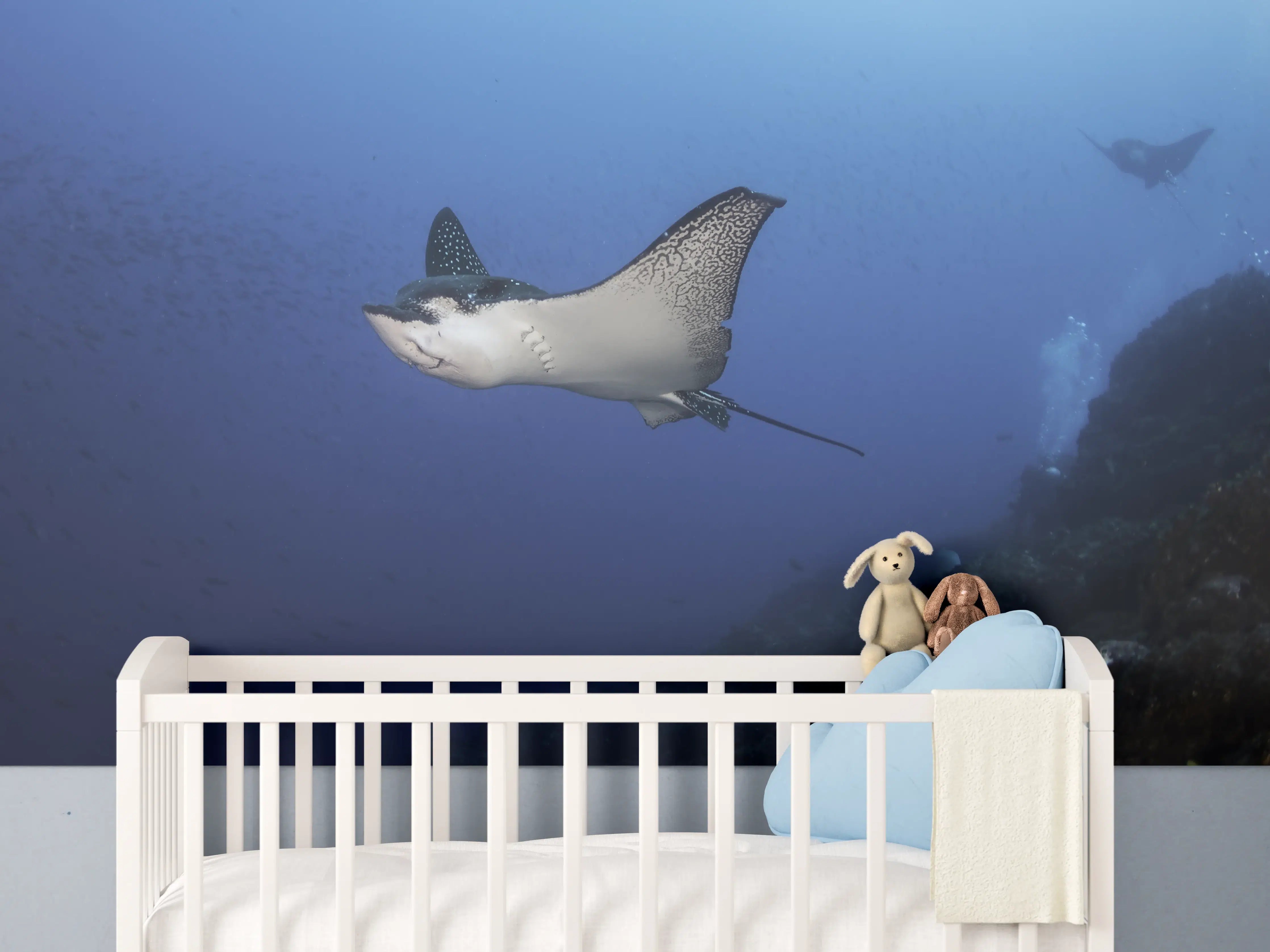 Babyzimmer Wandgestaltung - Adlerrochen schwimmt über dem Korallenriff