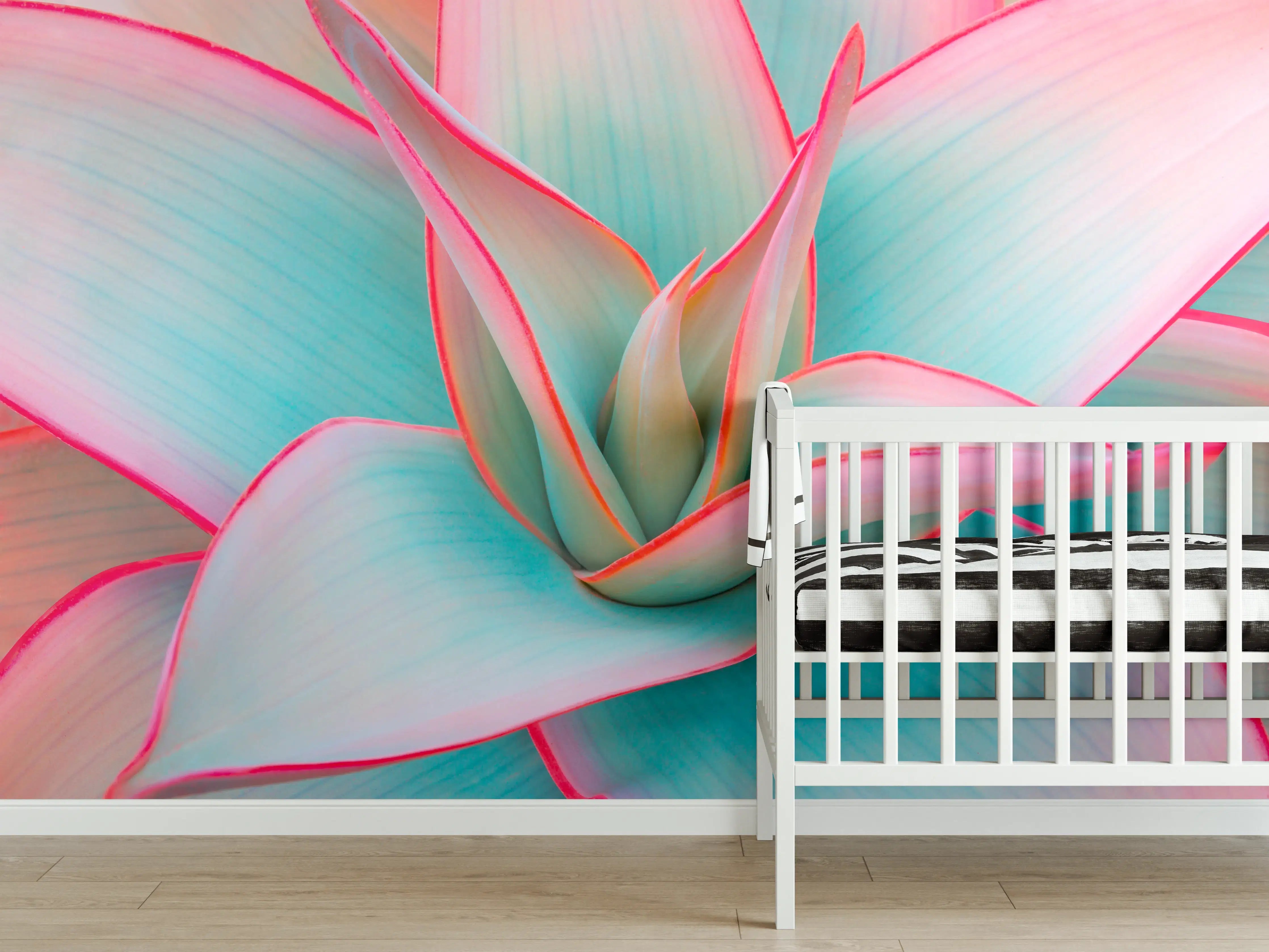 Babyzimmer Wandgestaltung - Agavenblätter in trendigen Pastellfarben