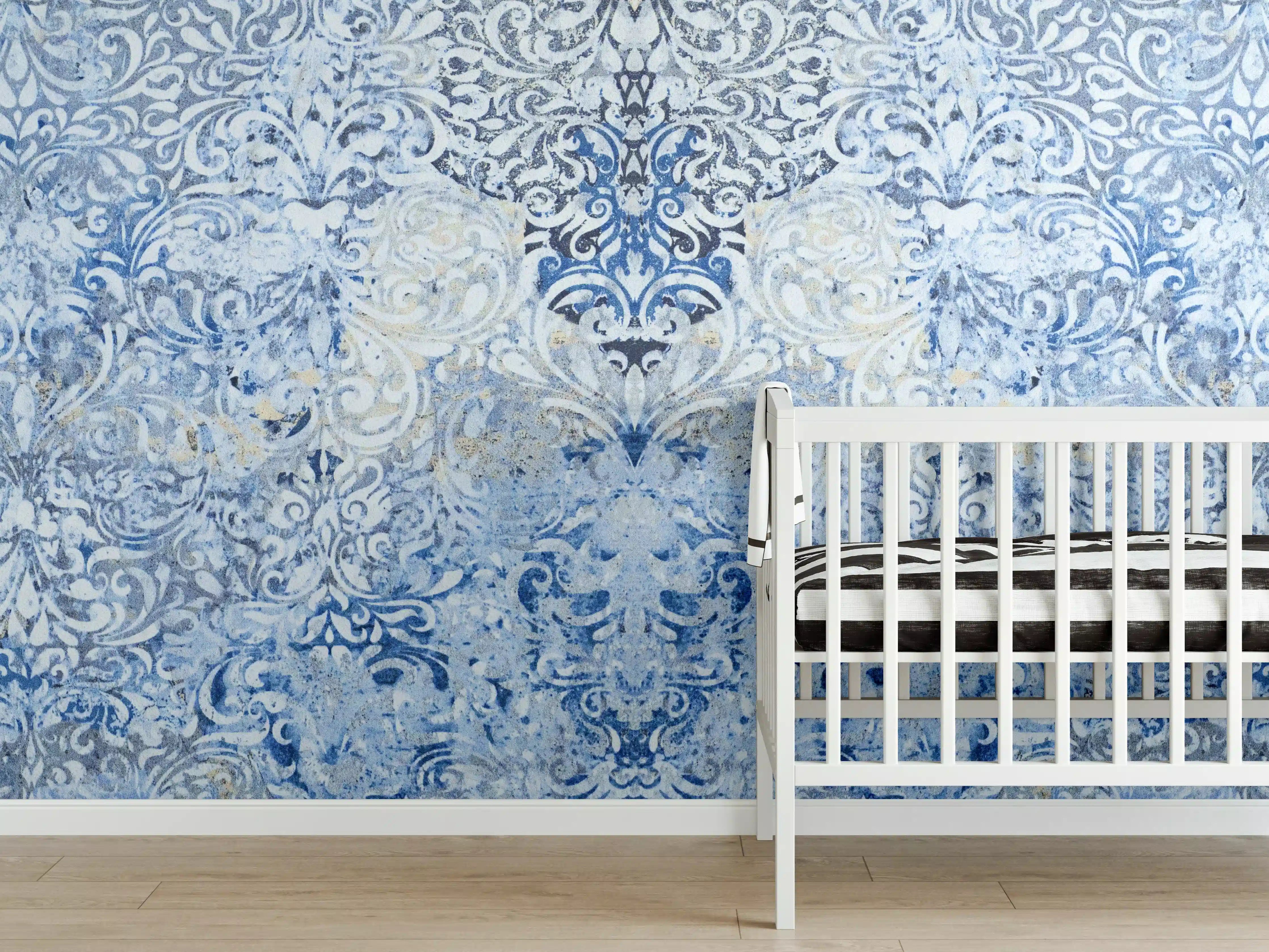 Babyzimmer Wandgestaltung - Alt blau graues vintage Fliesenmuster