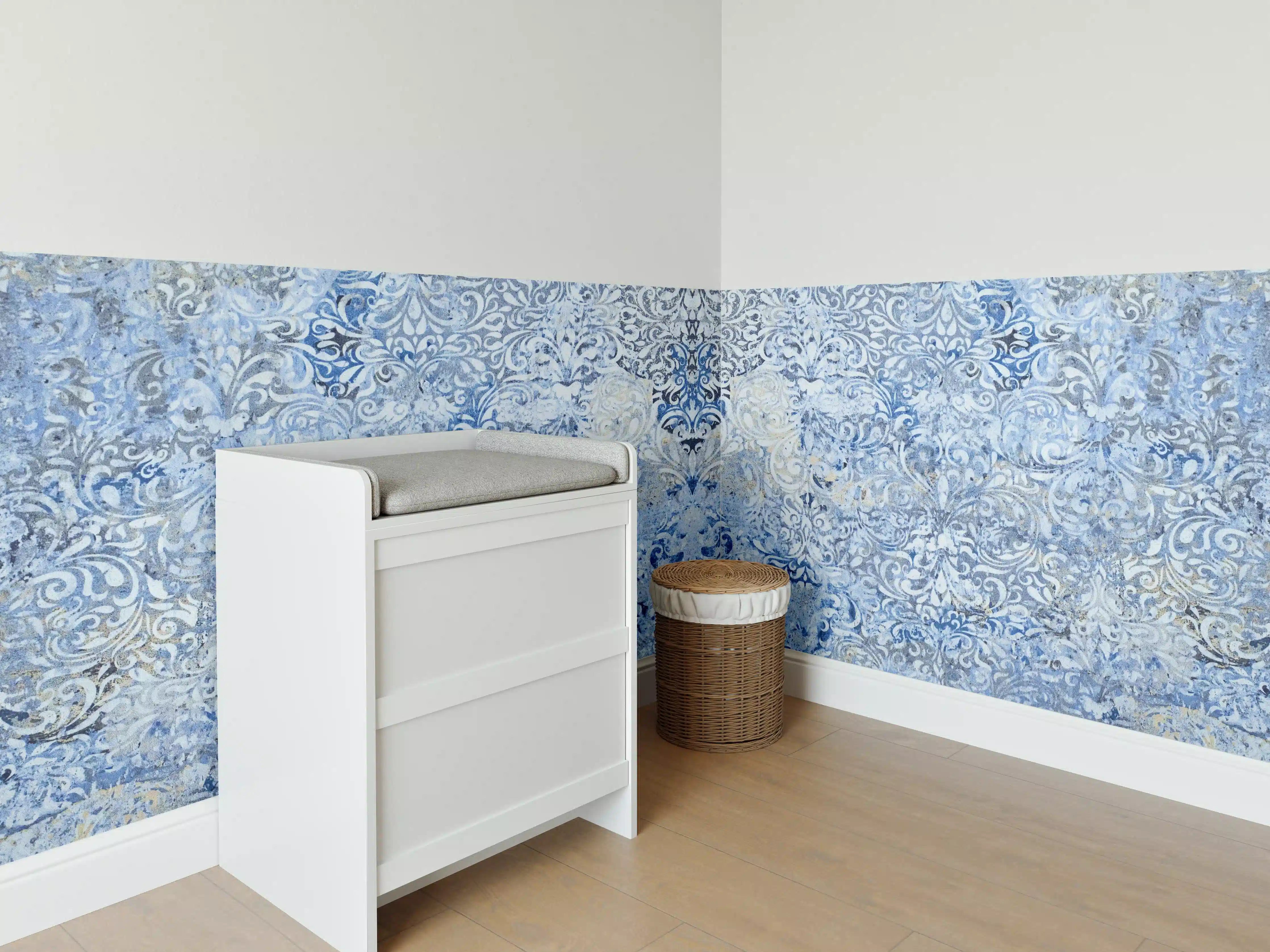 Babyzimmer Wandgestaltung - Alt blau graues vintage Fliesenmuster