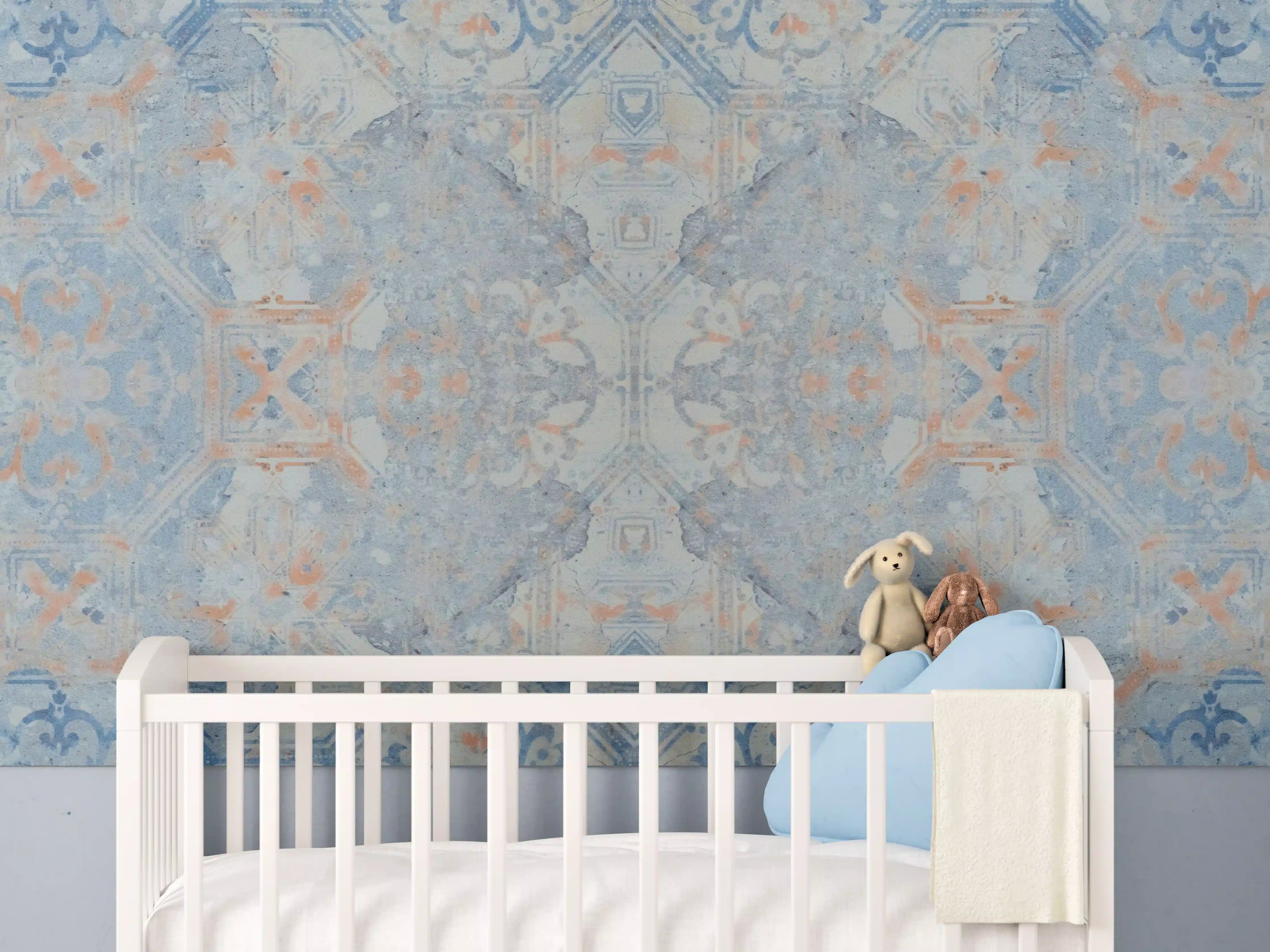 Babyzimmer Wandgestaltung - Alte blaue Vintage Fliesen