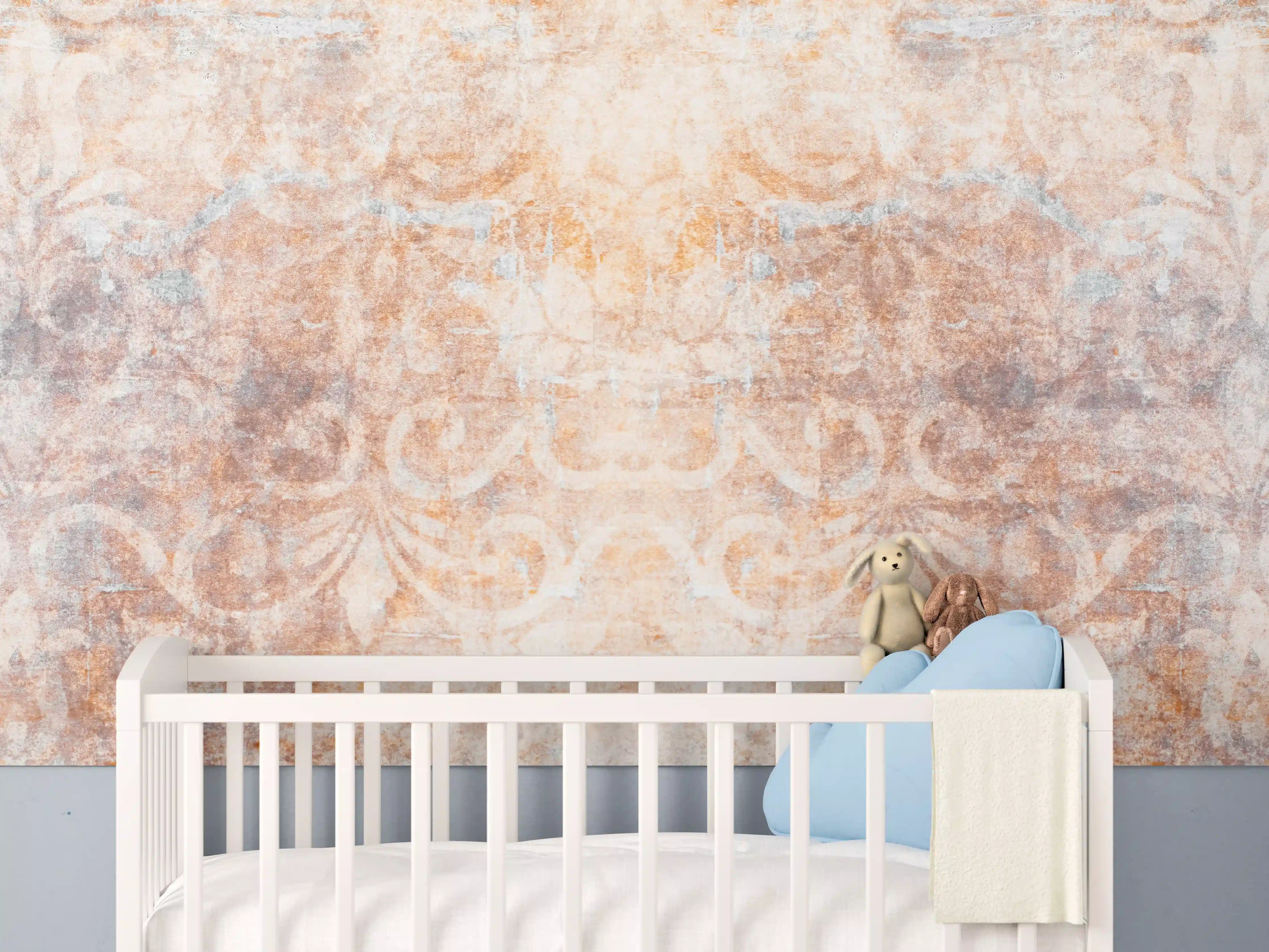 Babyzimmer Wandgestaltung - Alte braun-orange-weiß Fliesenpatchwork