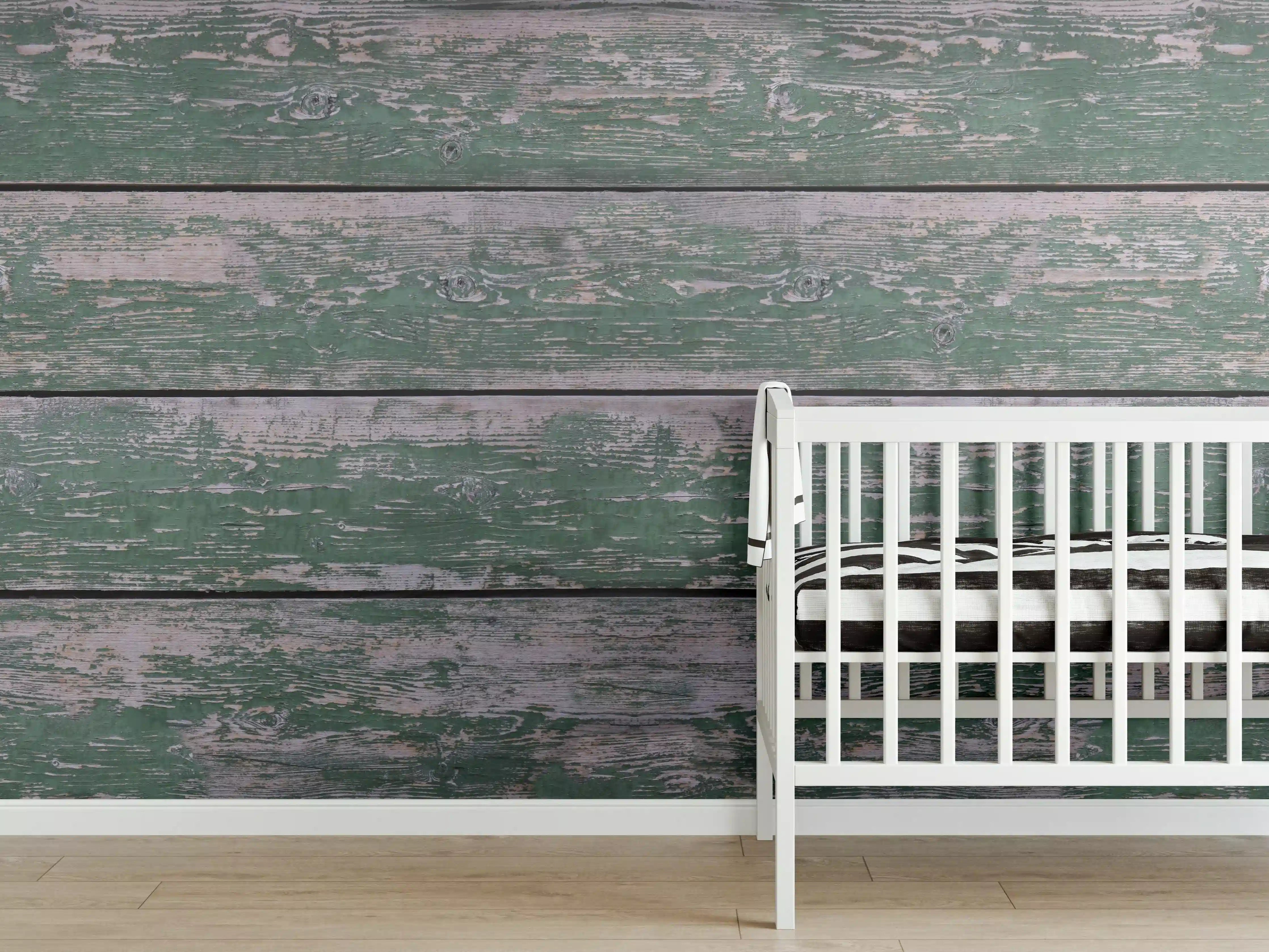 Babyzimmer Wandgestaltung - Alte grünliche Holztextur