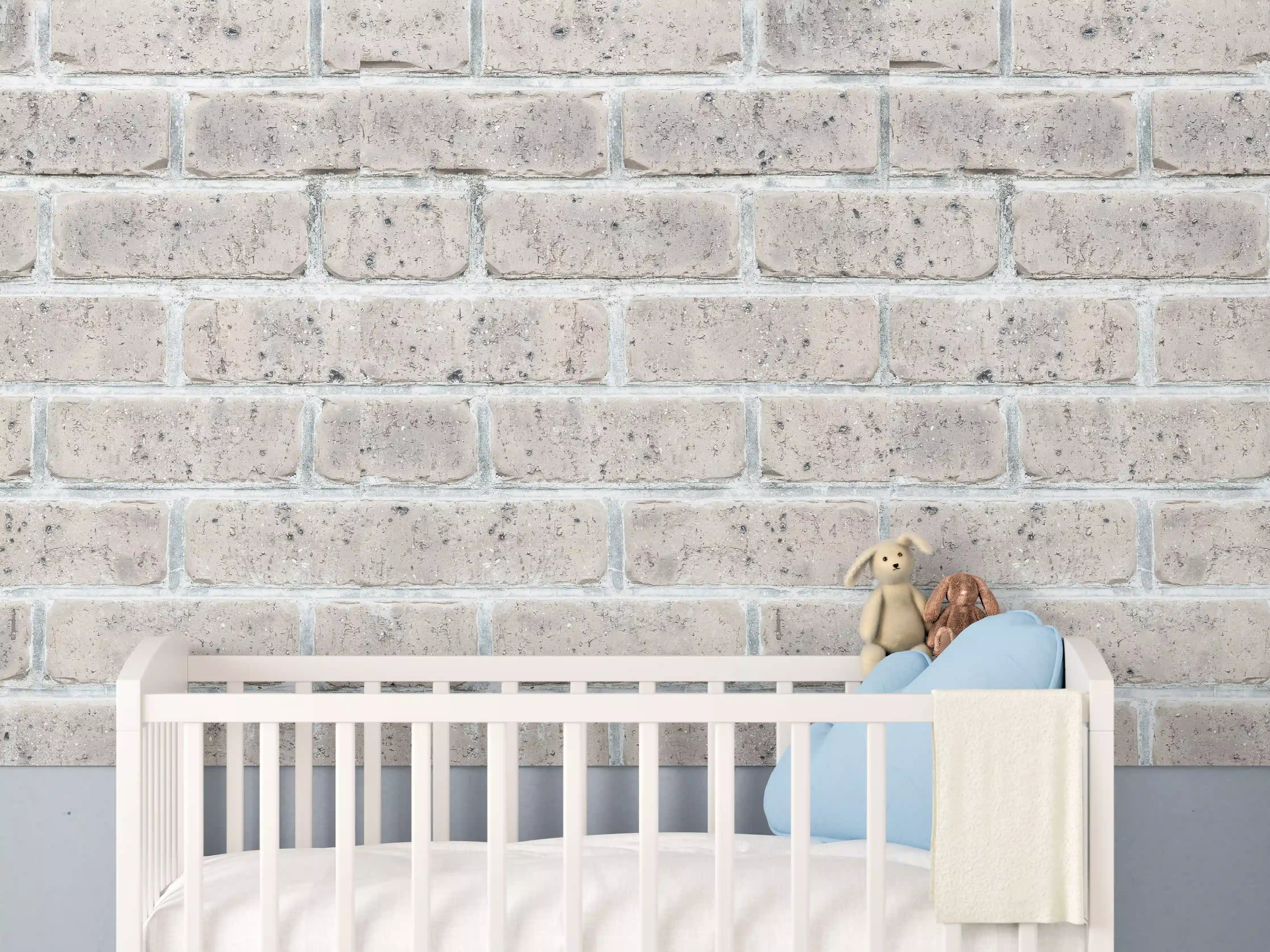 Babyzimmer Wandgestaltung - Alte weiße Vintage Backsteinmauer