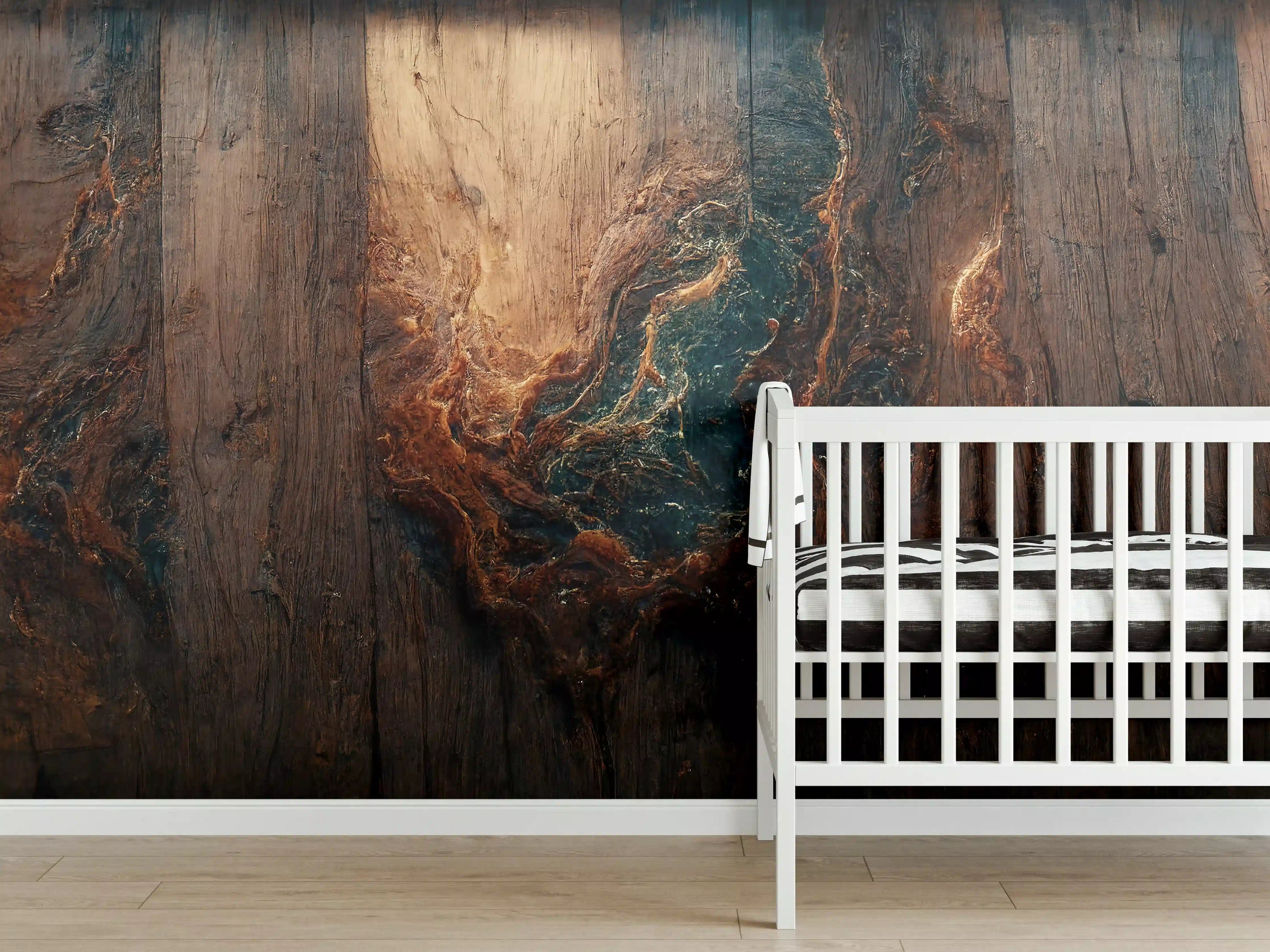 Babyzimmer Wandgestaltung - Alter Holzhintergrund mit blauem Harz