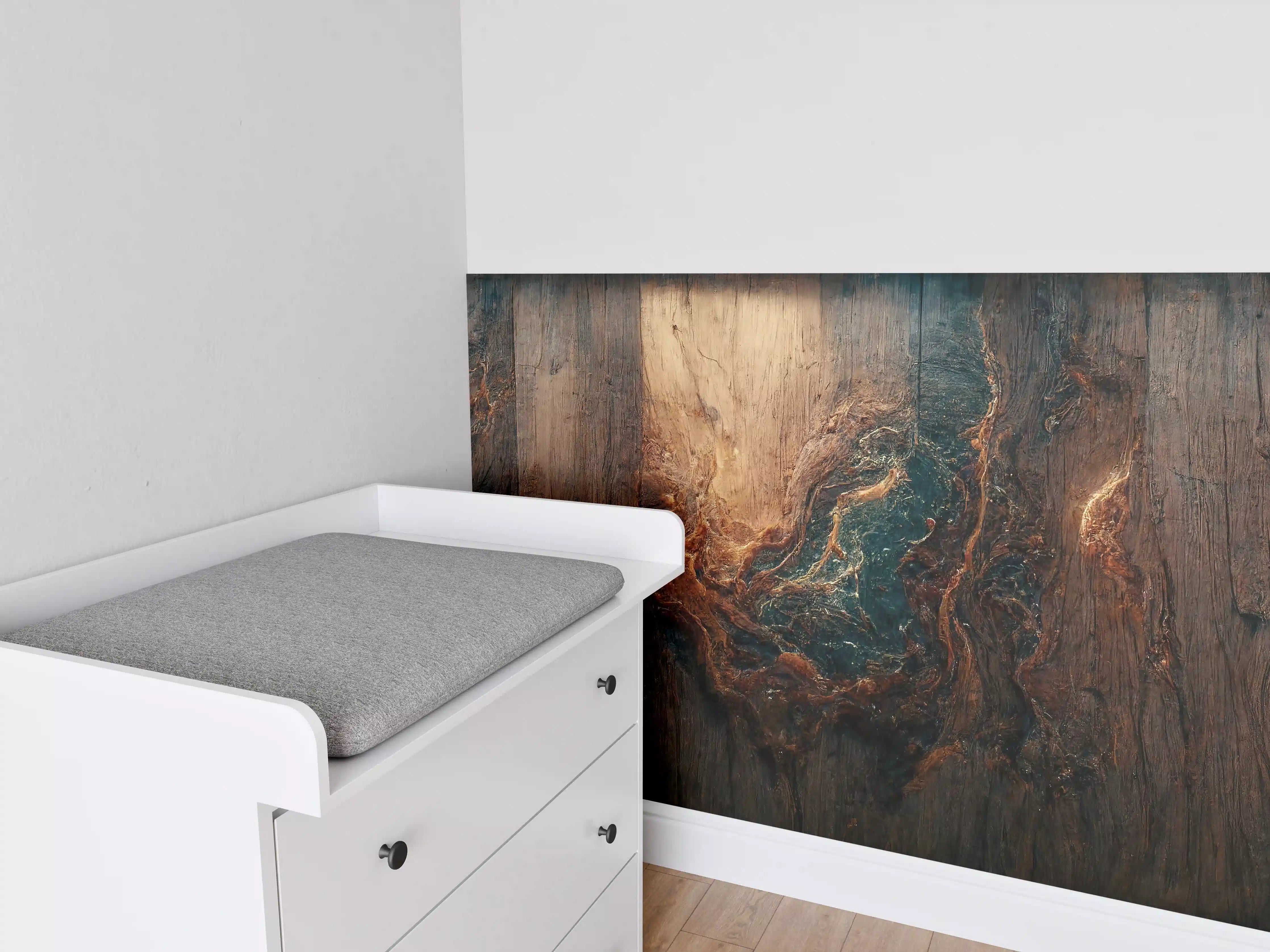 Babyzimmer Wandgestaltung - Alter Holzhintergrund mit blauem Harz