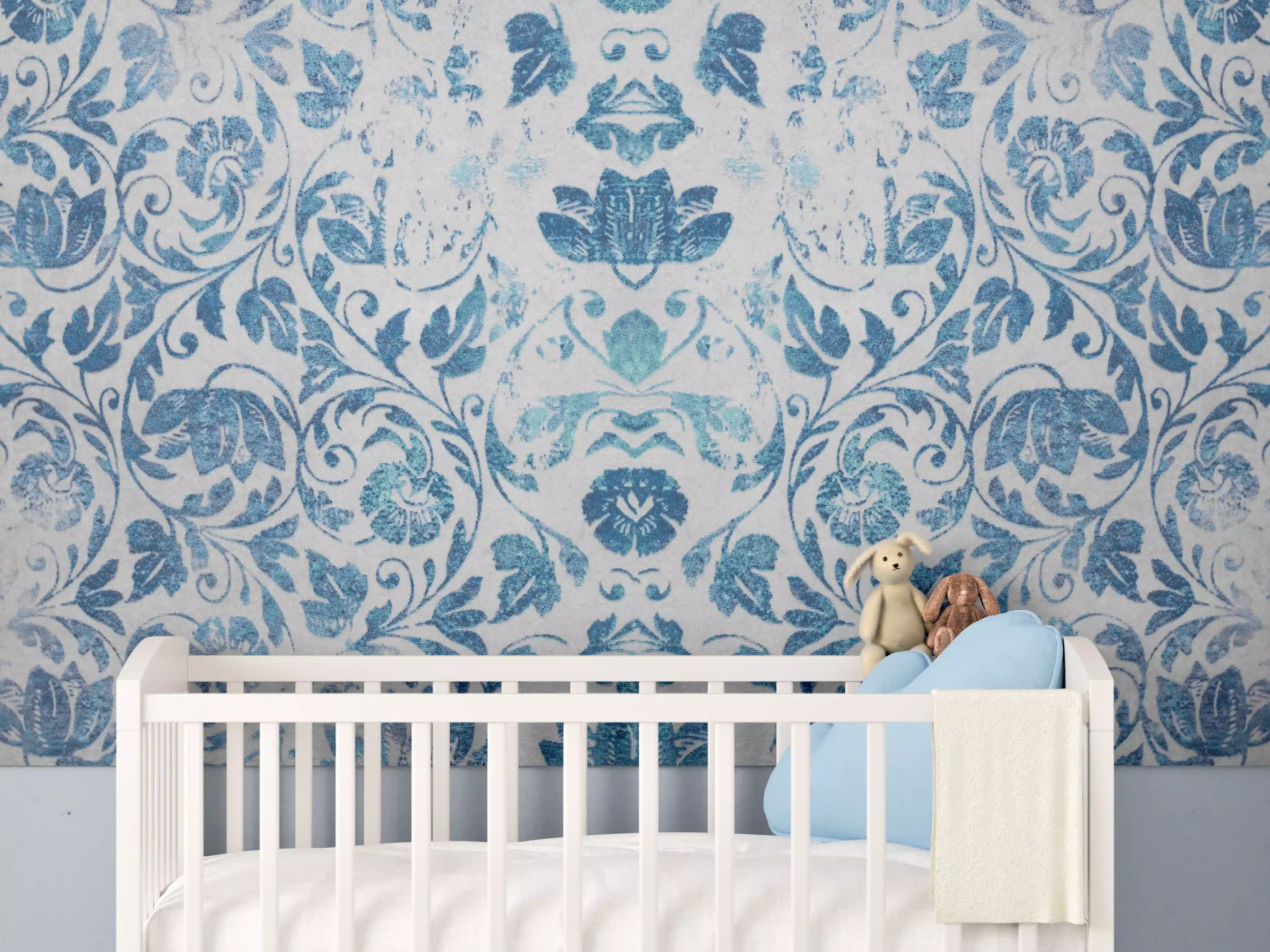 Babyzimmer Wandgestaltung - Altes Abgenutztes Damast Patchwork Vintage Motiv