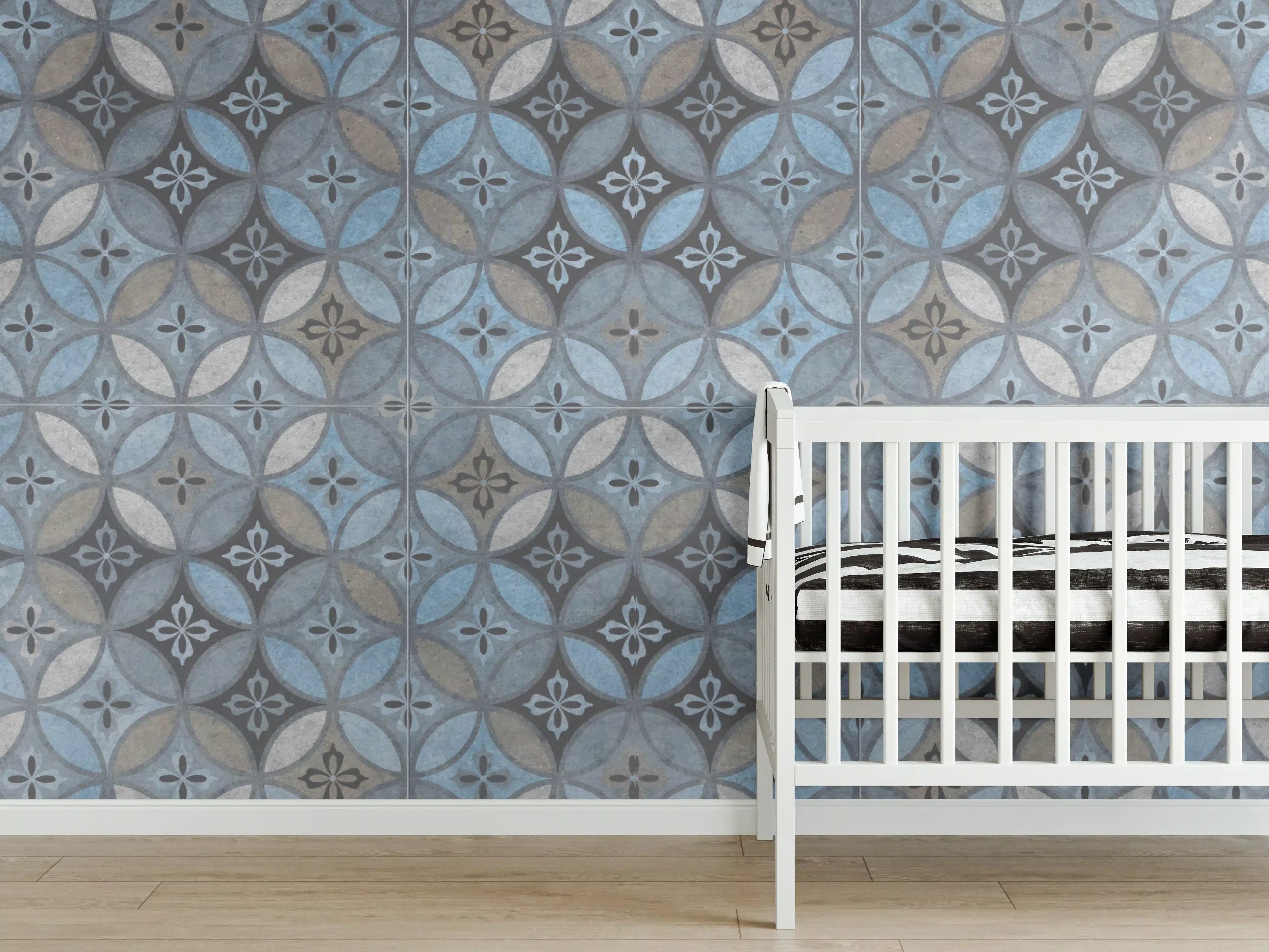 Babyzimmer Wandgestaltung - Altes Buntes Patchwork Mosaik Motiv