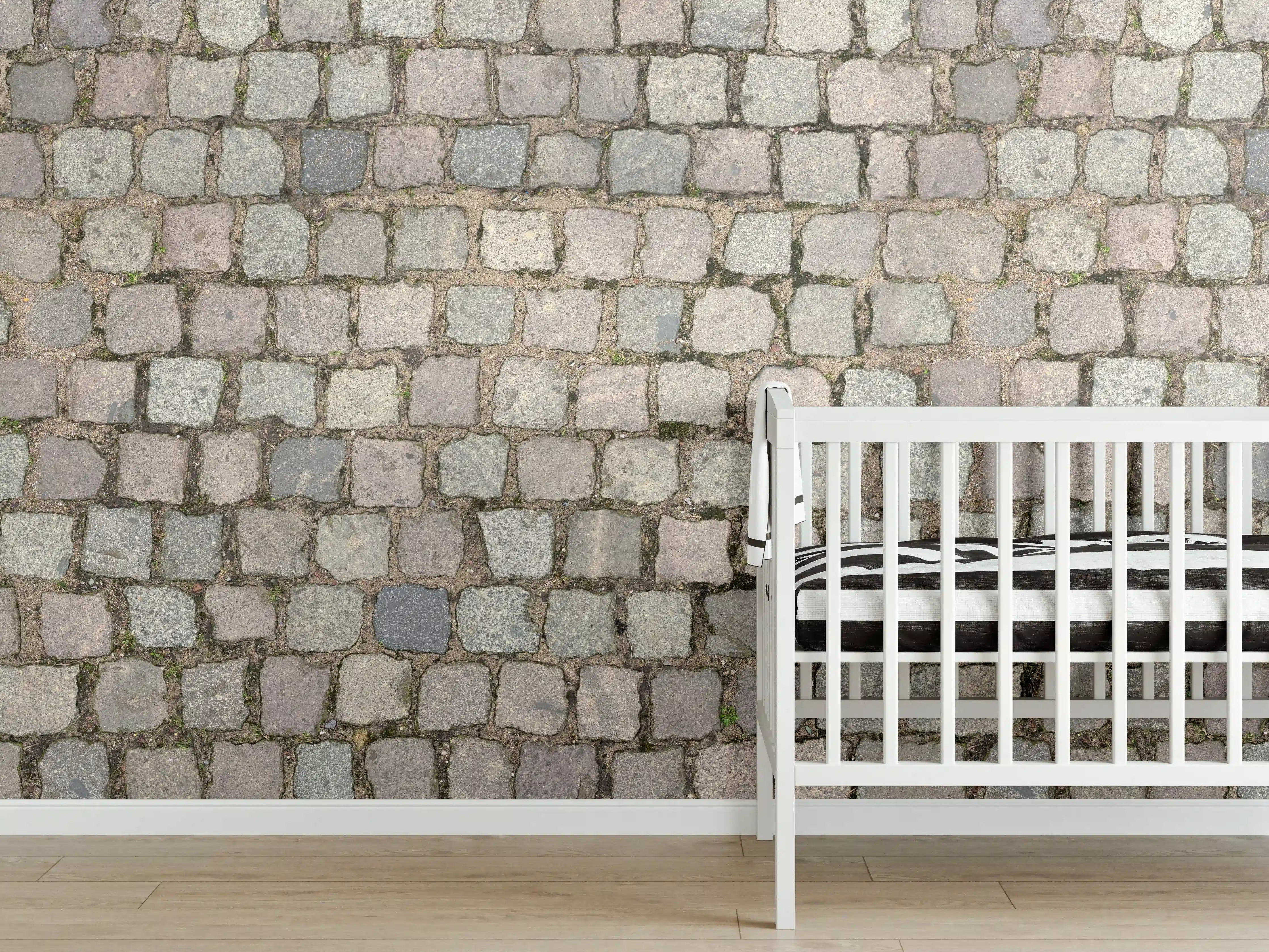 Babyzimmer Wandgestaltung - Altstadt Kopfsteinpflaster Grautöne