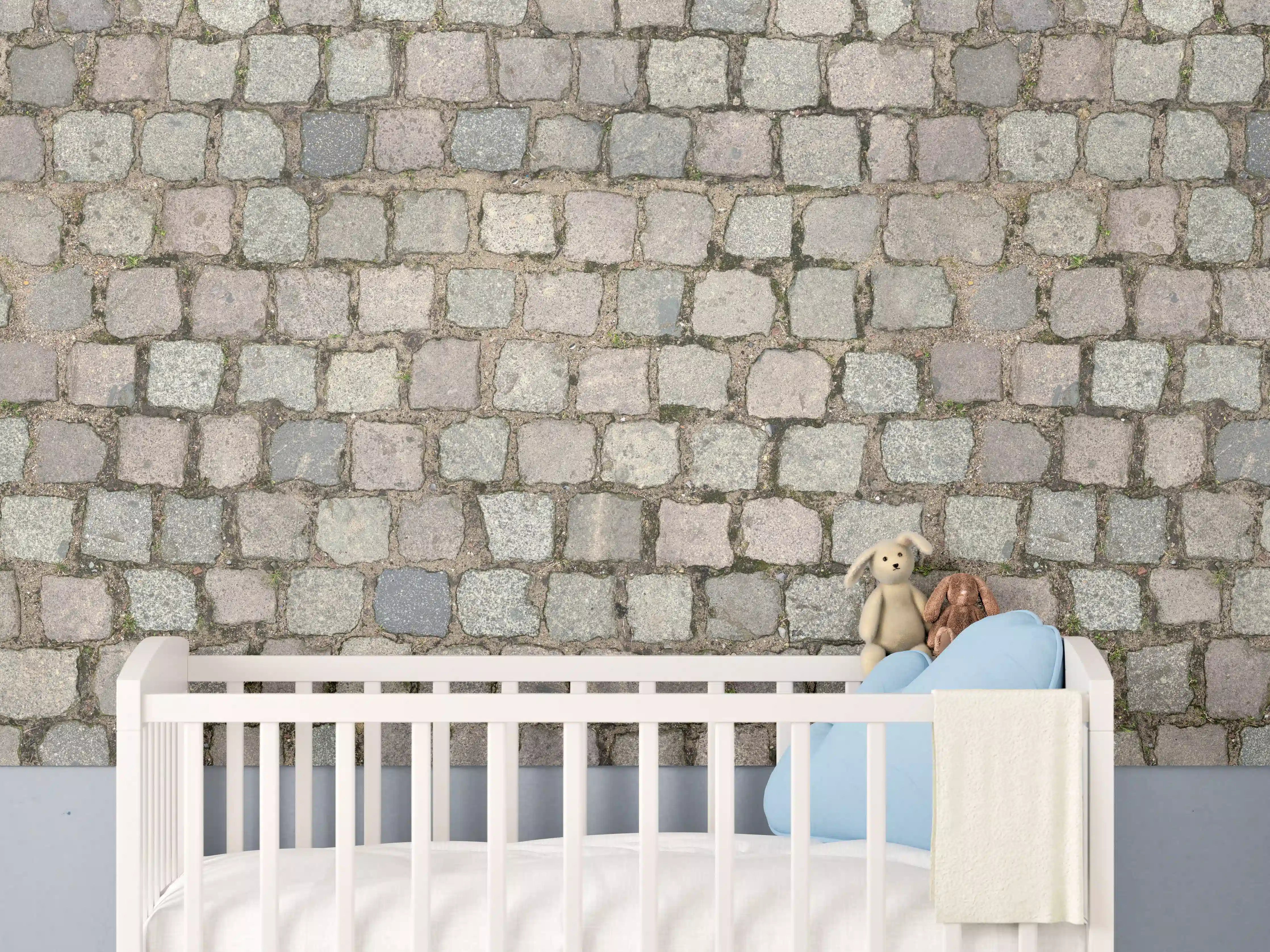 Babyzimmer Wandgestaltung - Altstadt Kopfsteinpflaster Grautöne