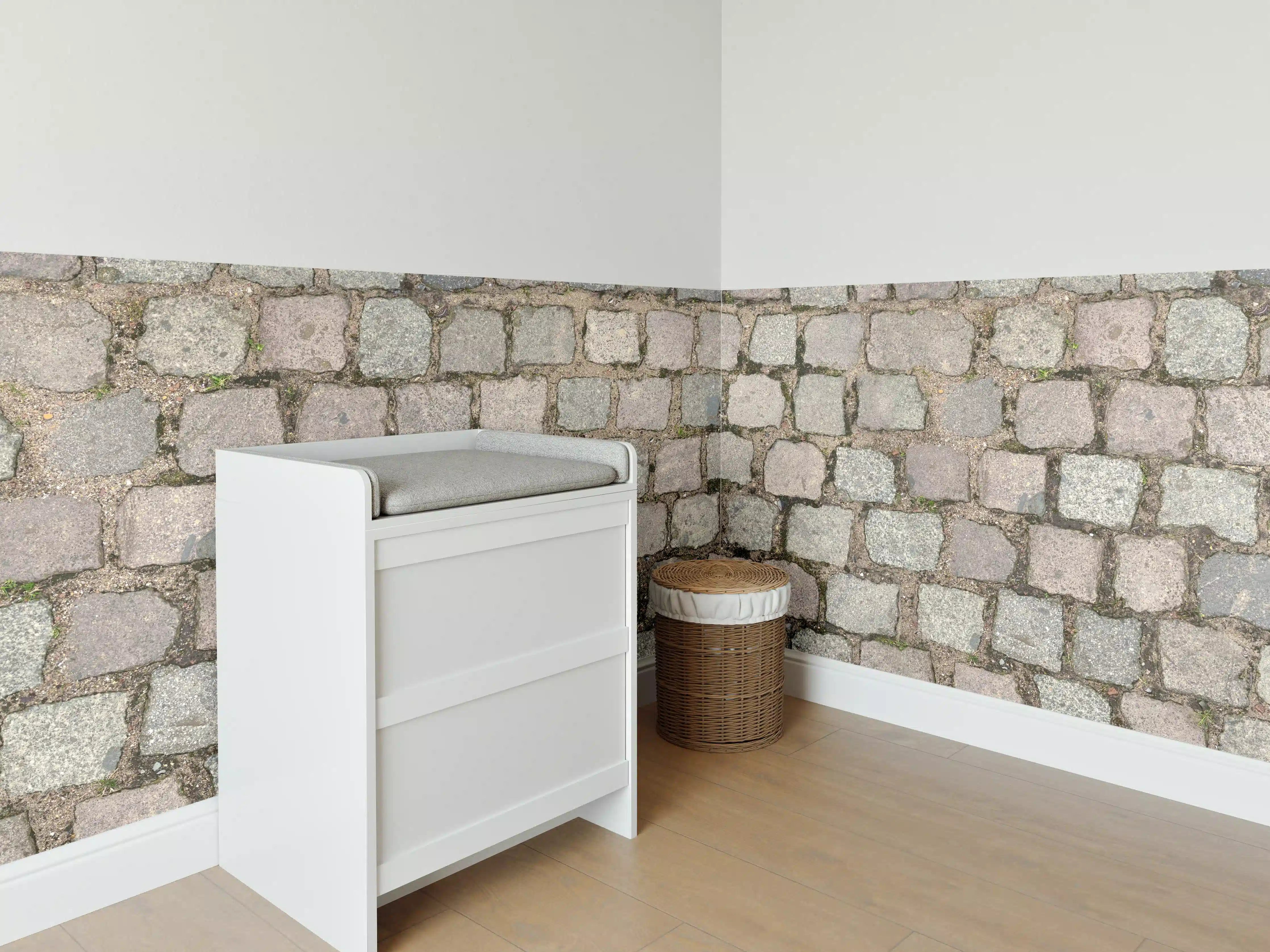 Babyzimmer Wandgestaltung - Altstadt Kopfsteinpflaster Grautöne