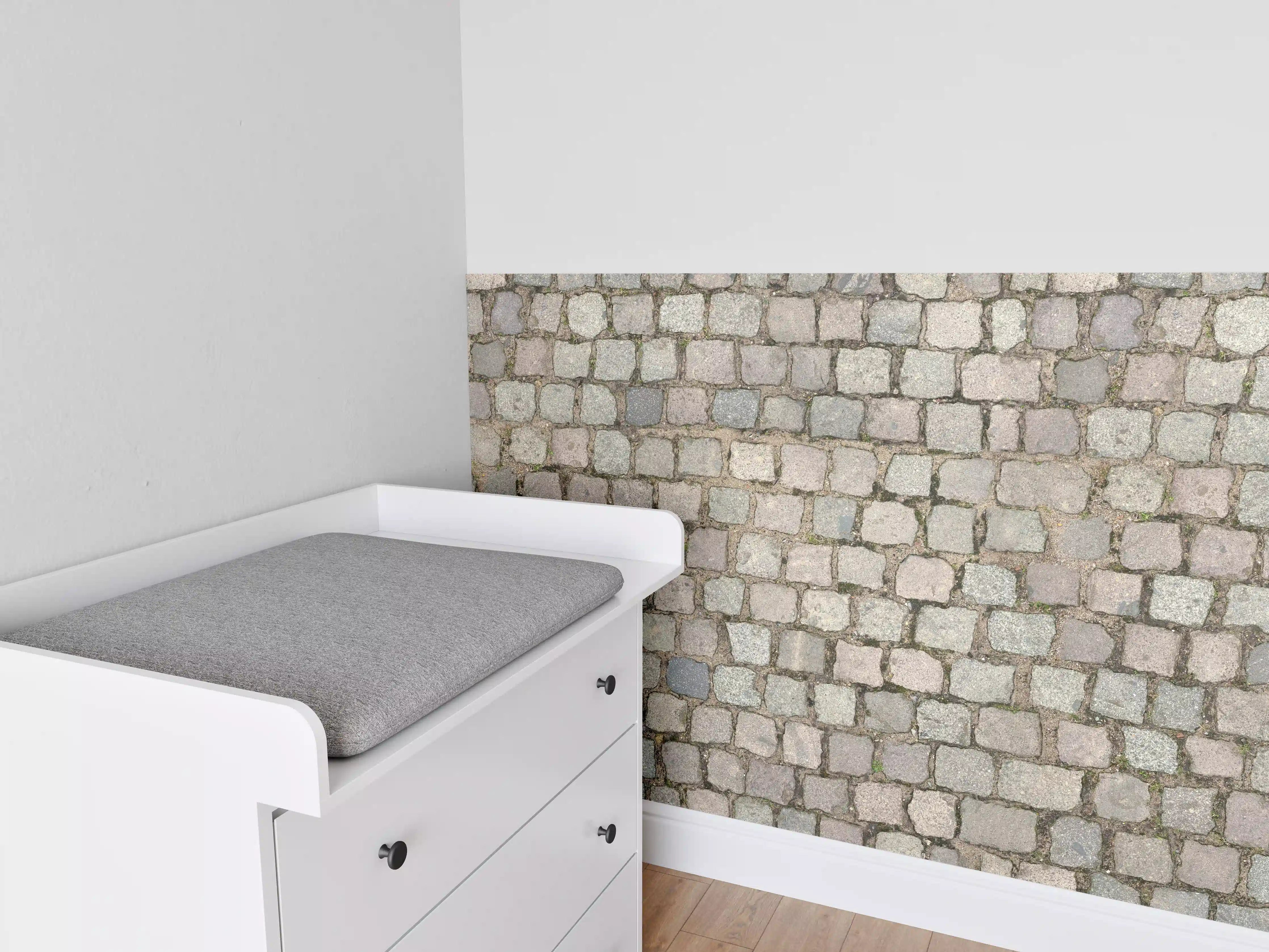 Babyzimmer Wandgestaltung - Altstadt Kopfsteinpflaster Grautöne