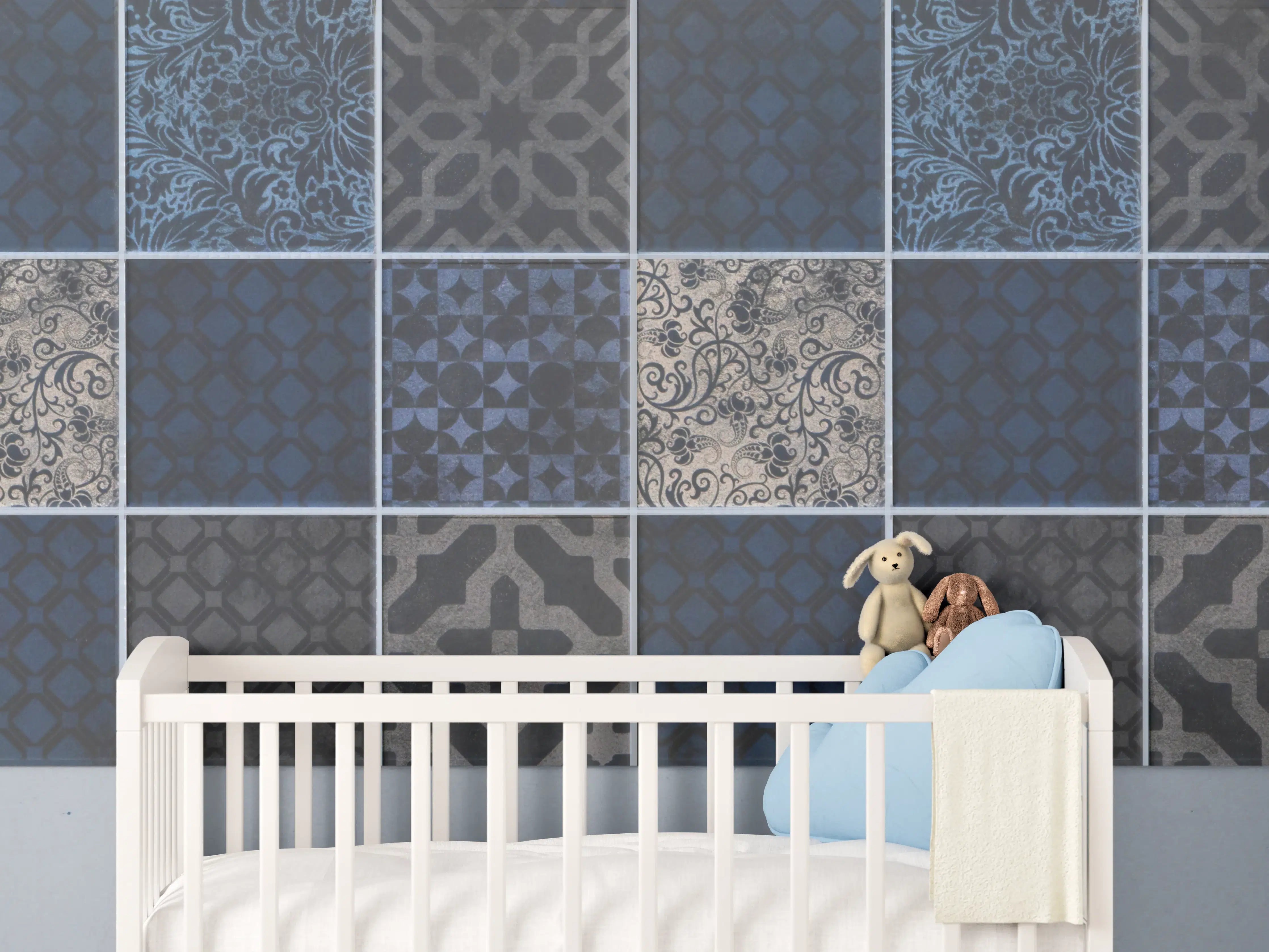 Babyzimmer Wandgestaltung - Anthrazit dunkelgraues Fliesenmuster