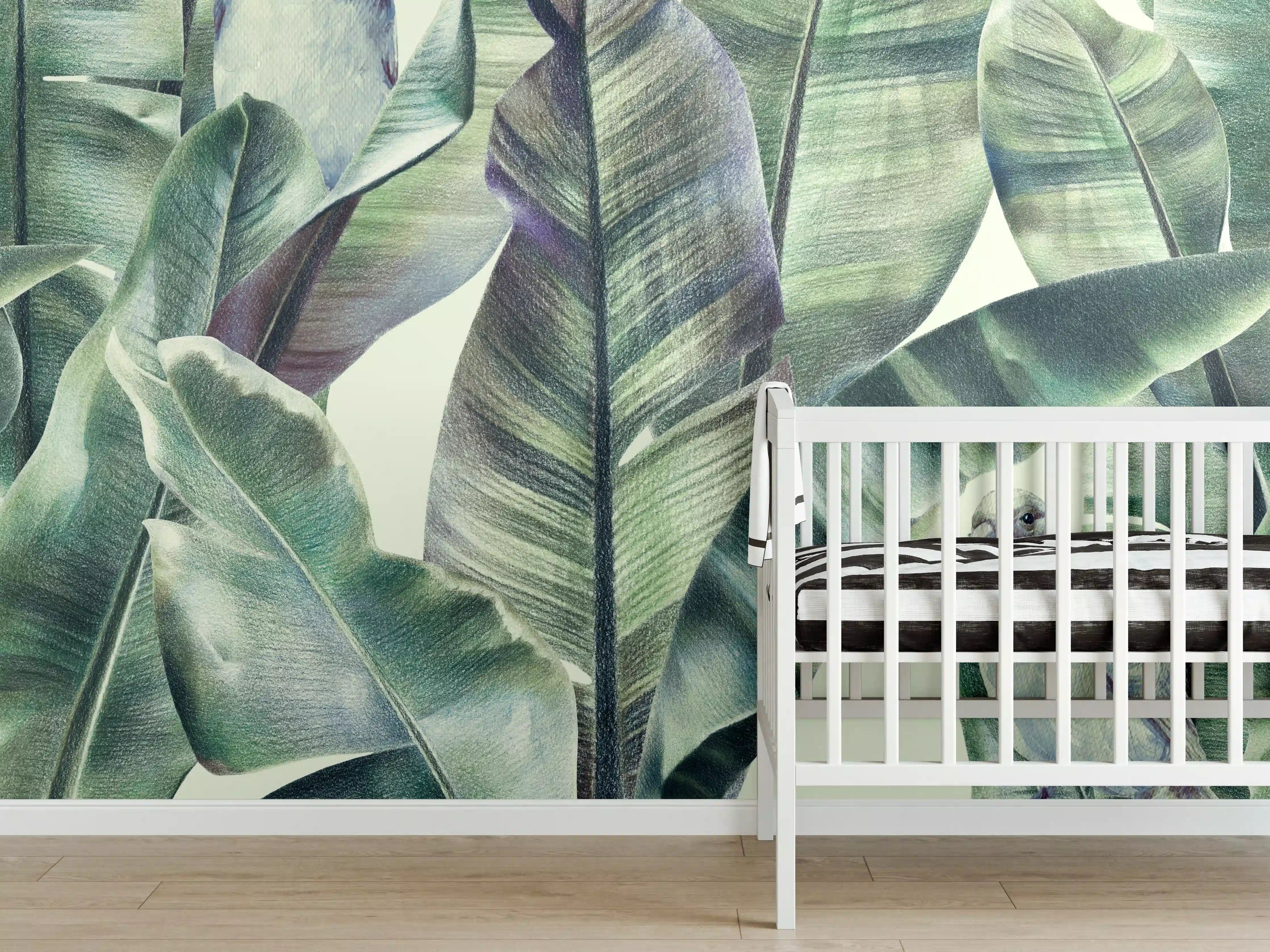 Babyzimmer Wandgestaltung - Aquarell - exotischen Vögel auf Bananenblättern