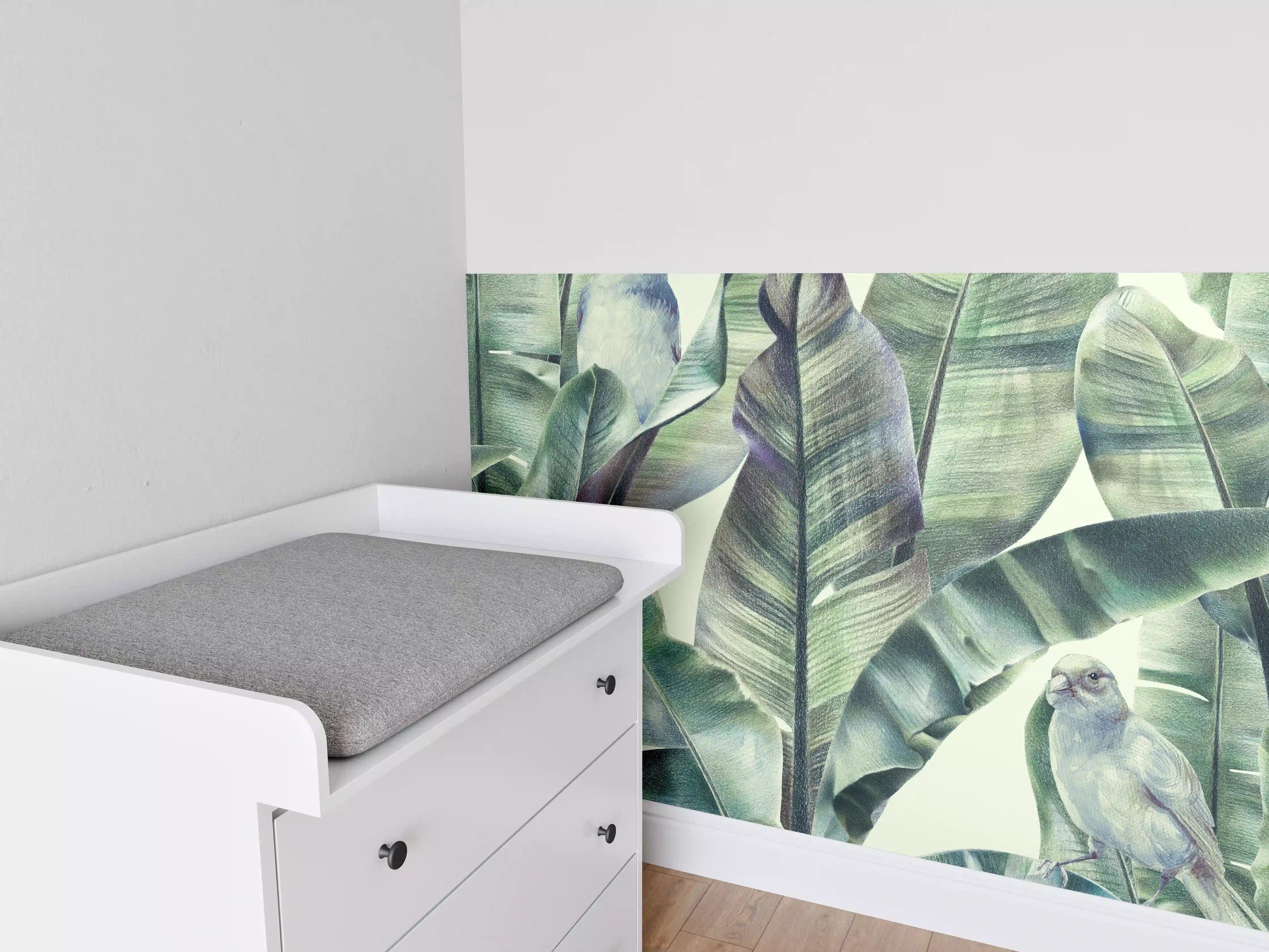 Babyzimmer Wandgestaltung - Aquarell - exotischen Vögel auf Bananenblättern