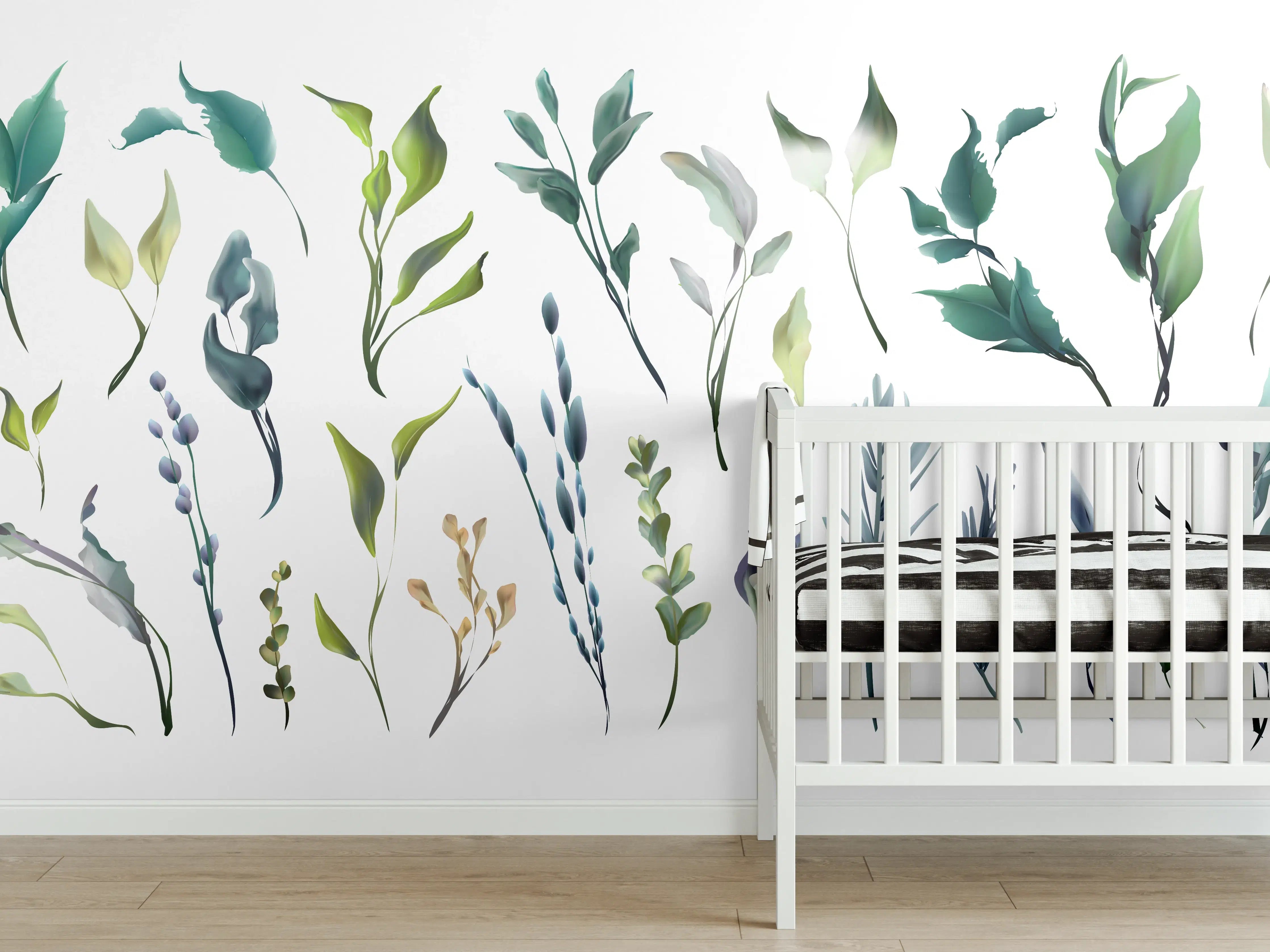 Babyzimmer Wandgestaltung - Aquarell Blätter Silhouetten Set