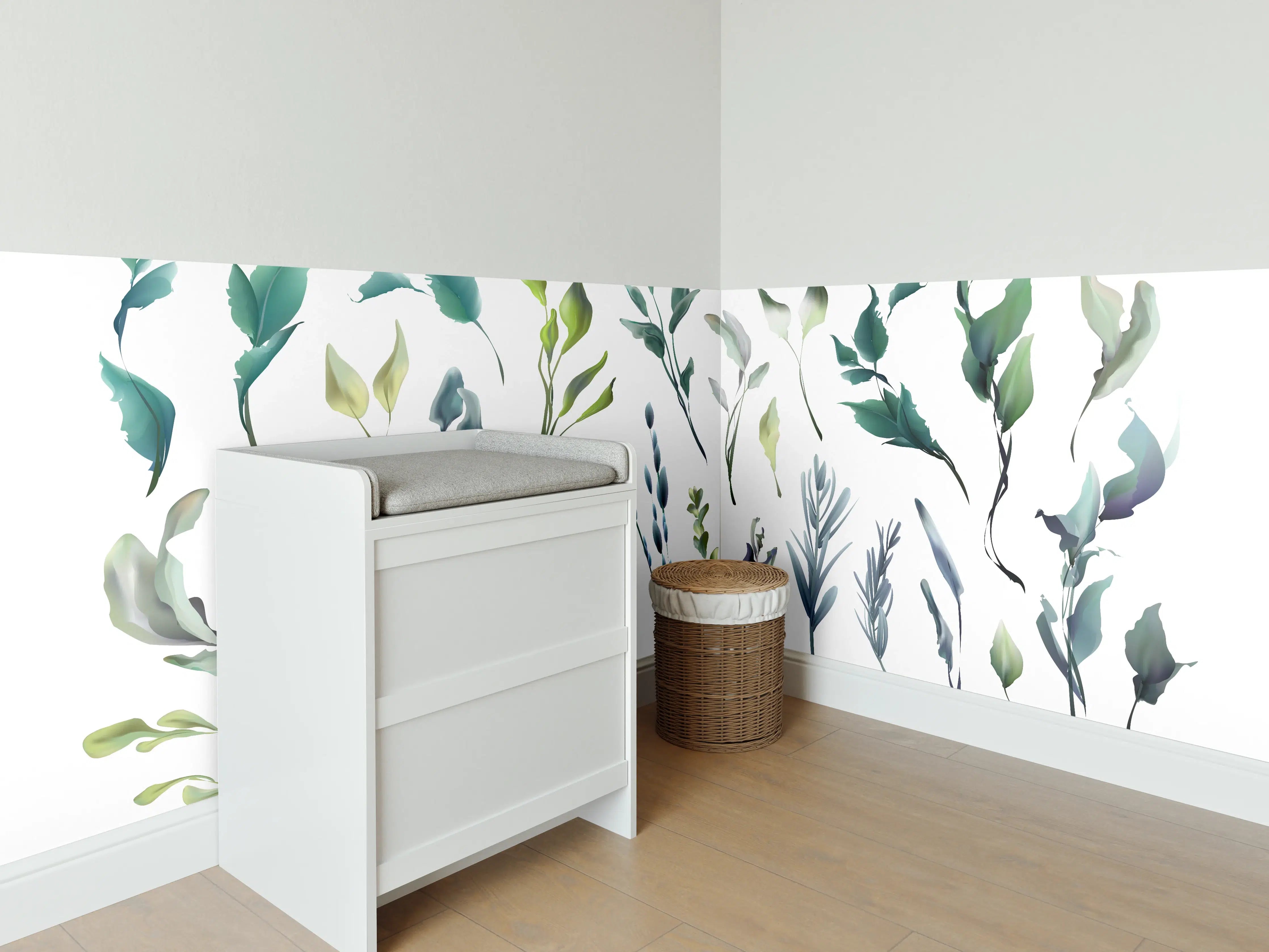Babyzimmer Wandgestaltung - Aquarell Blätter Silhouetten Set