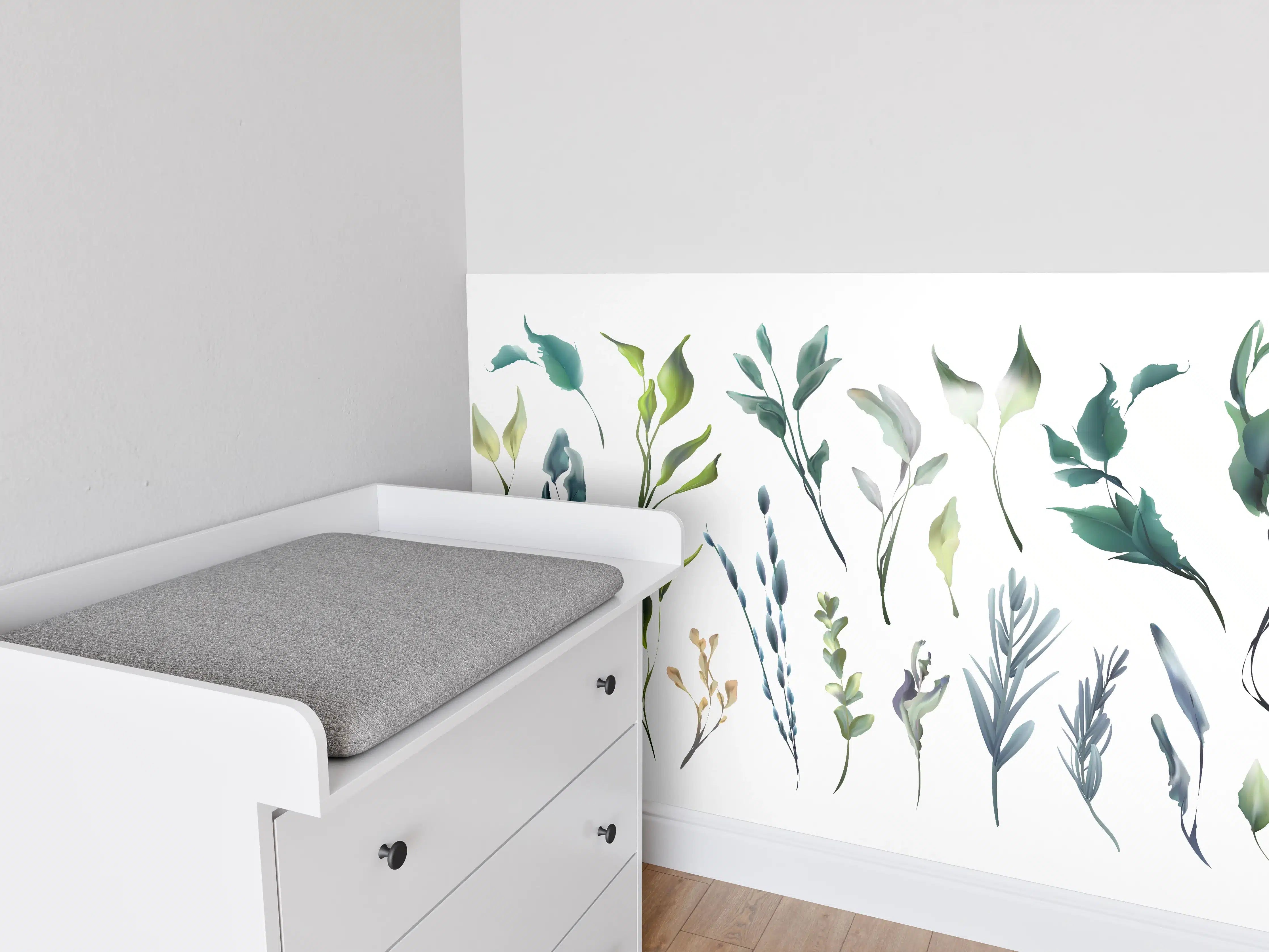 Babyzimmer Wandgestaltung - Aquarell Blätter Silhouetten Set