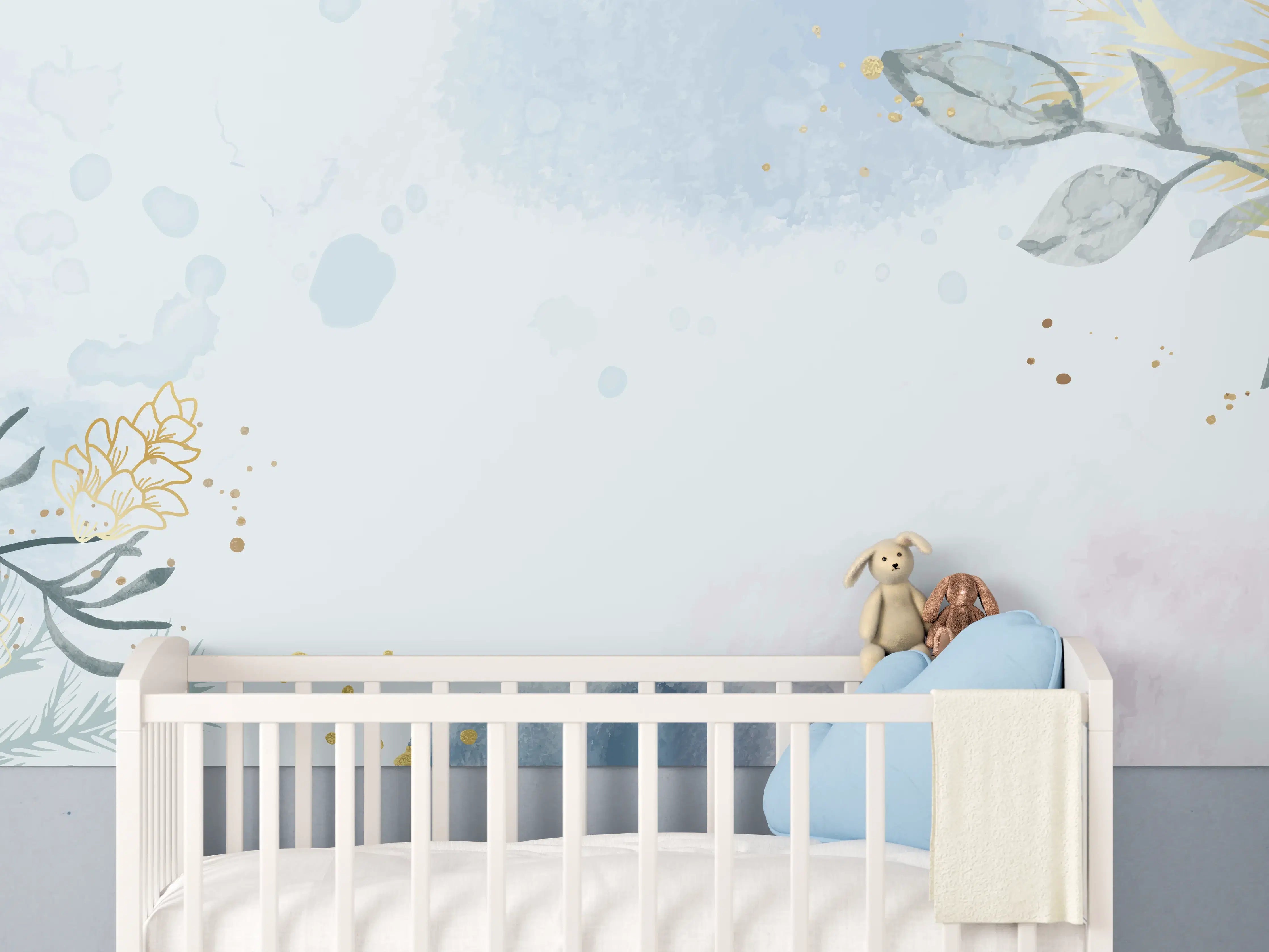 Babyzimmer Wandgestaltung - Aquarell Blüten Pastell