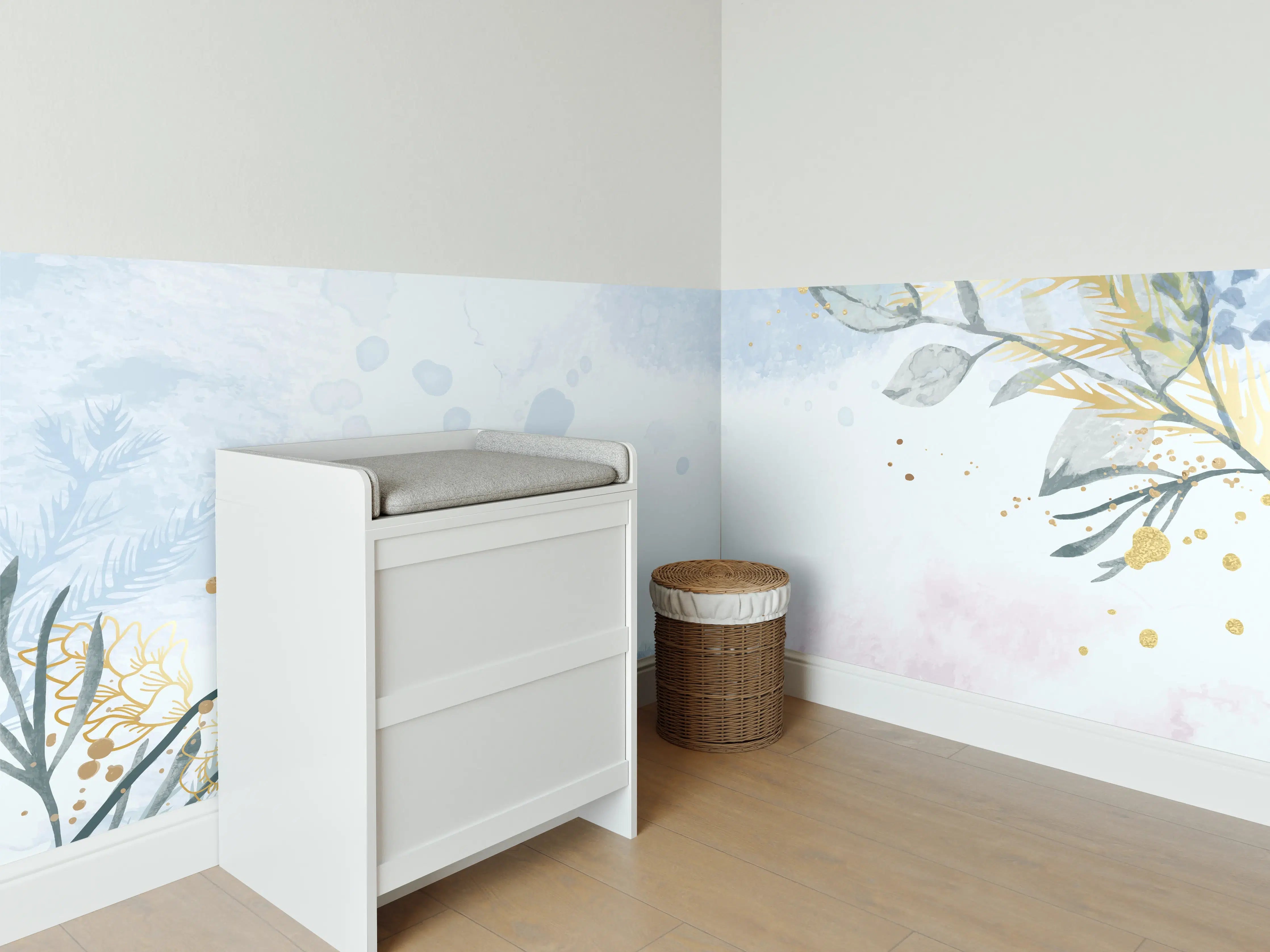 Babyzimmer Wandgestaltung - Aquarell Blüten Pastell