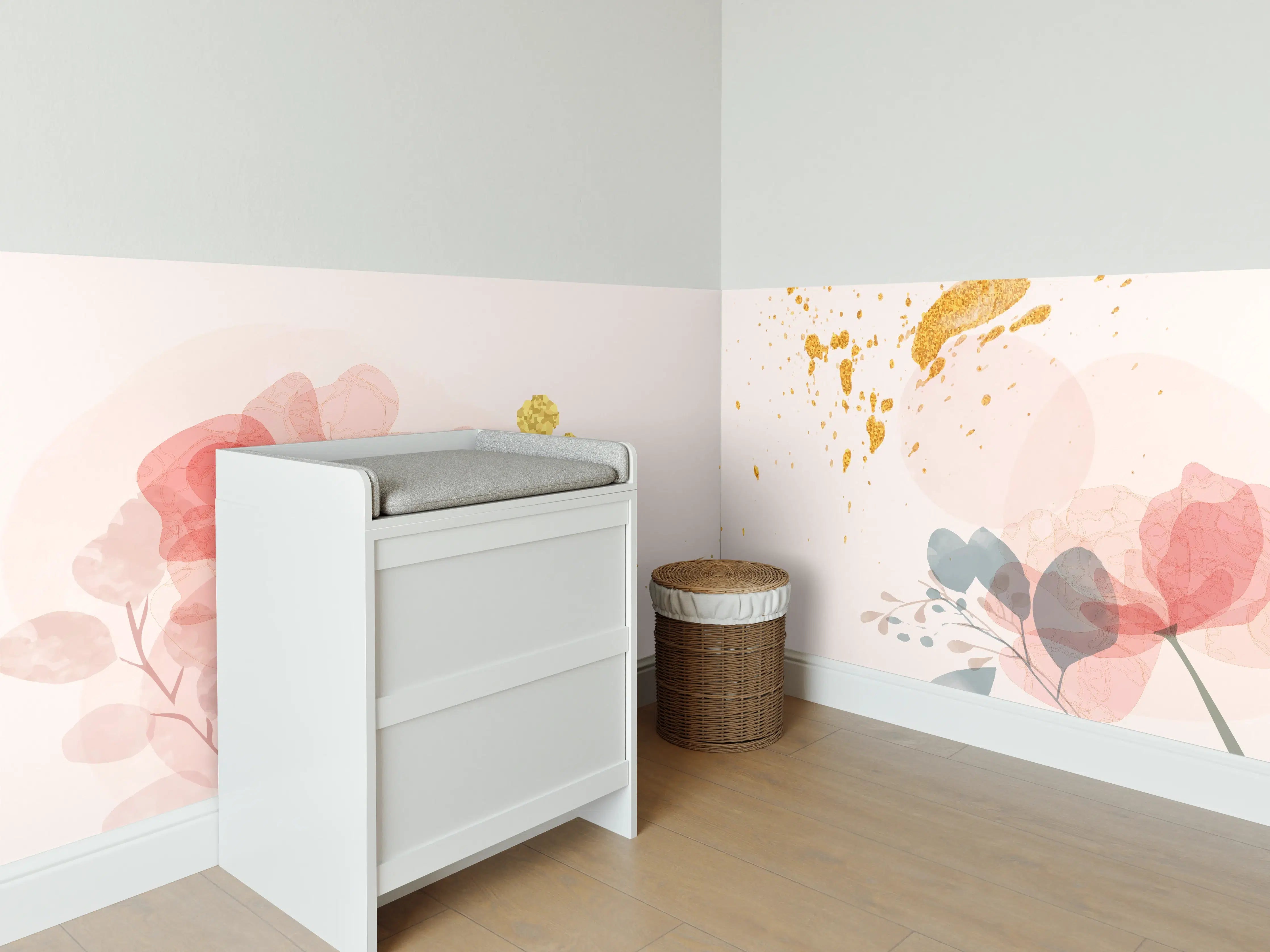 Babyzimmer Wandgestaltung - Aquarell Blumen Abstrakt