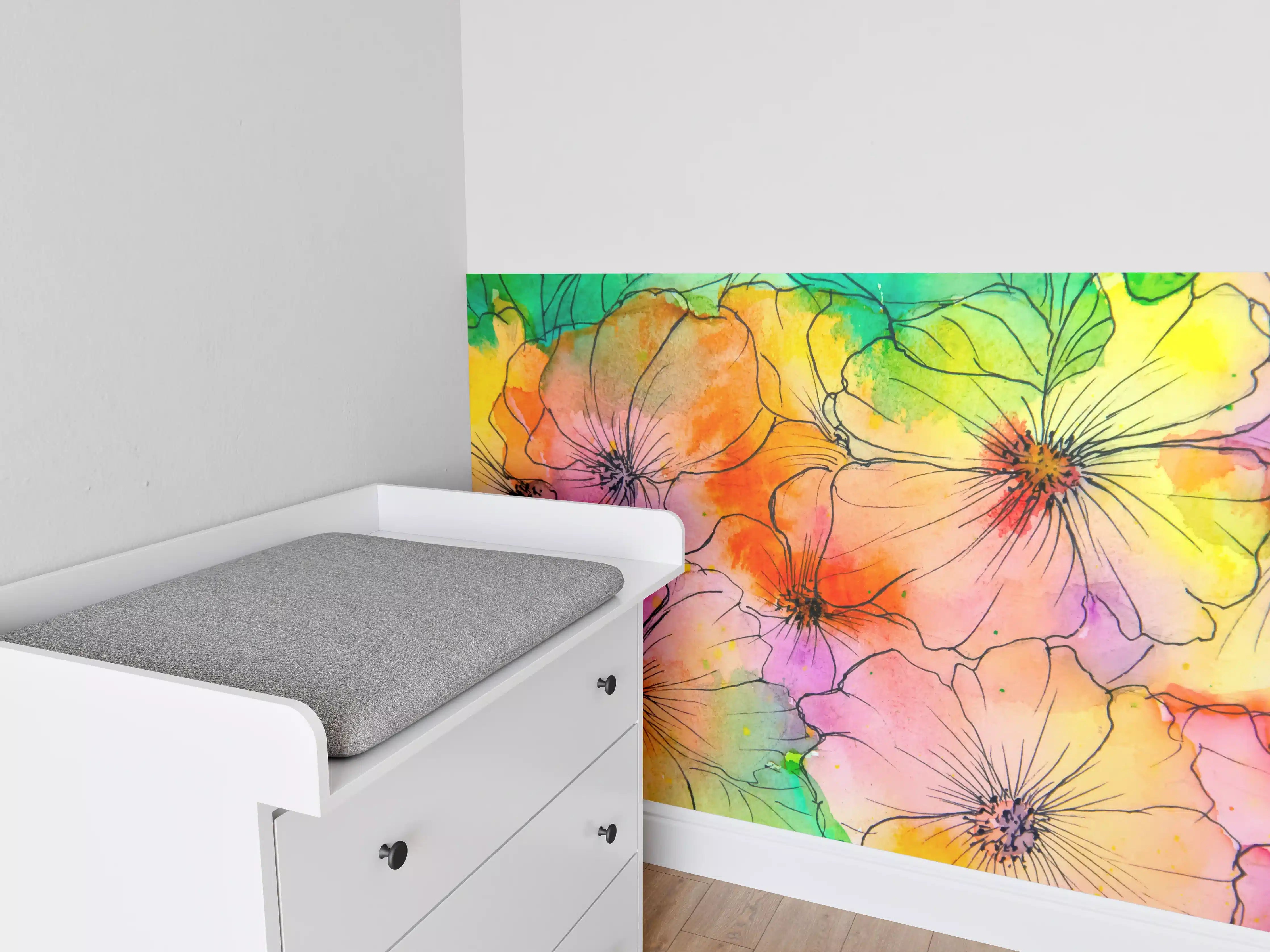 Babyzimmer Wandgestaltung - Aquarell Blumen Malerei