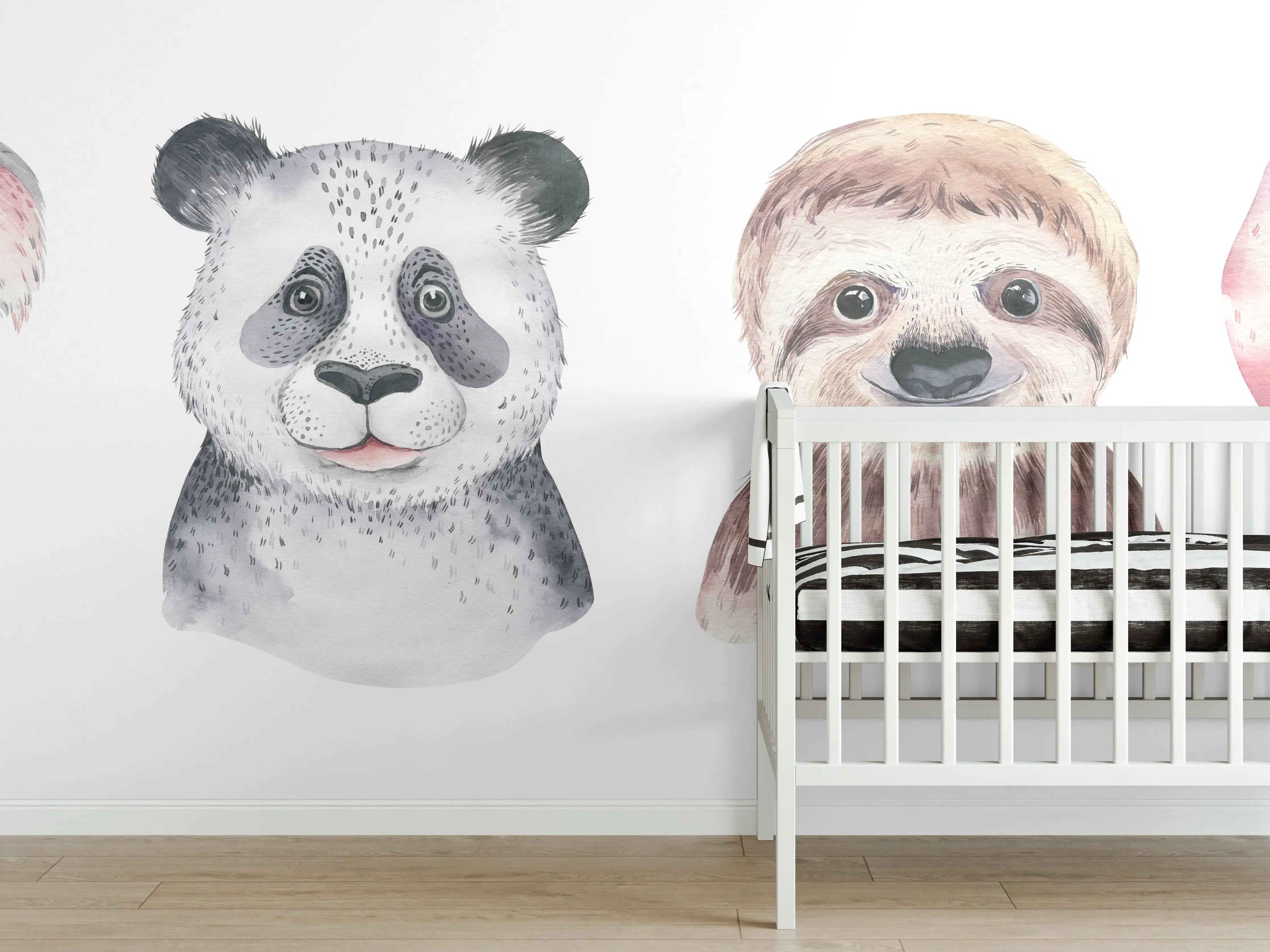 Babyzimmer Wandgestaltung - Aquarell Tierbabys Illustration