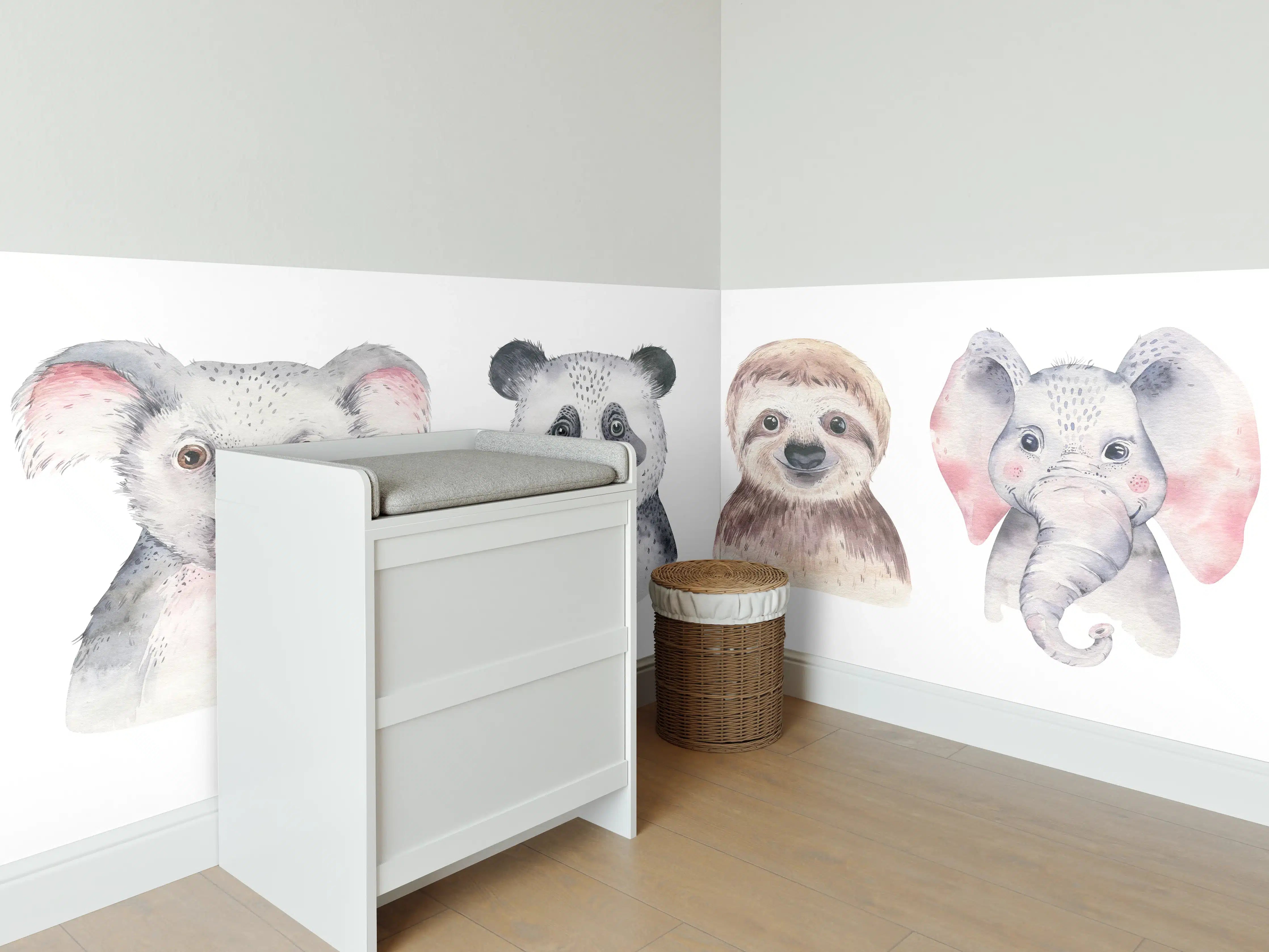 Babyzimmer Wandgestaltung - Aquarell Tierbabys Illustration