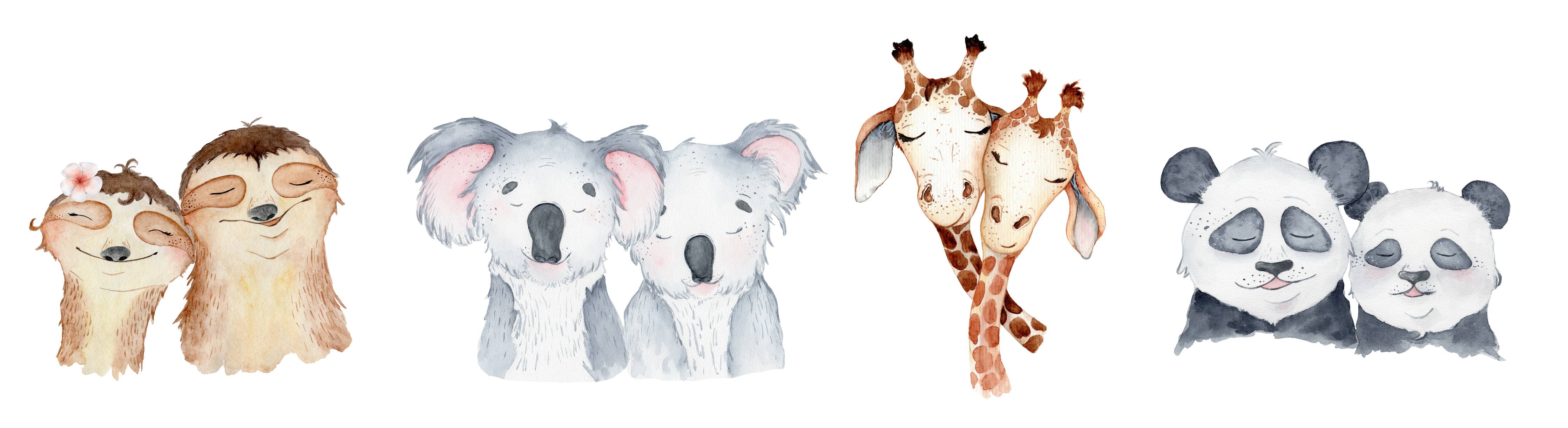 Babyzimmer Wandgestaltung-Aquarell Tiercharaktere Set