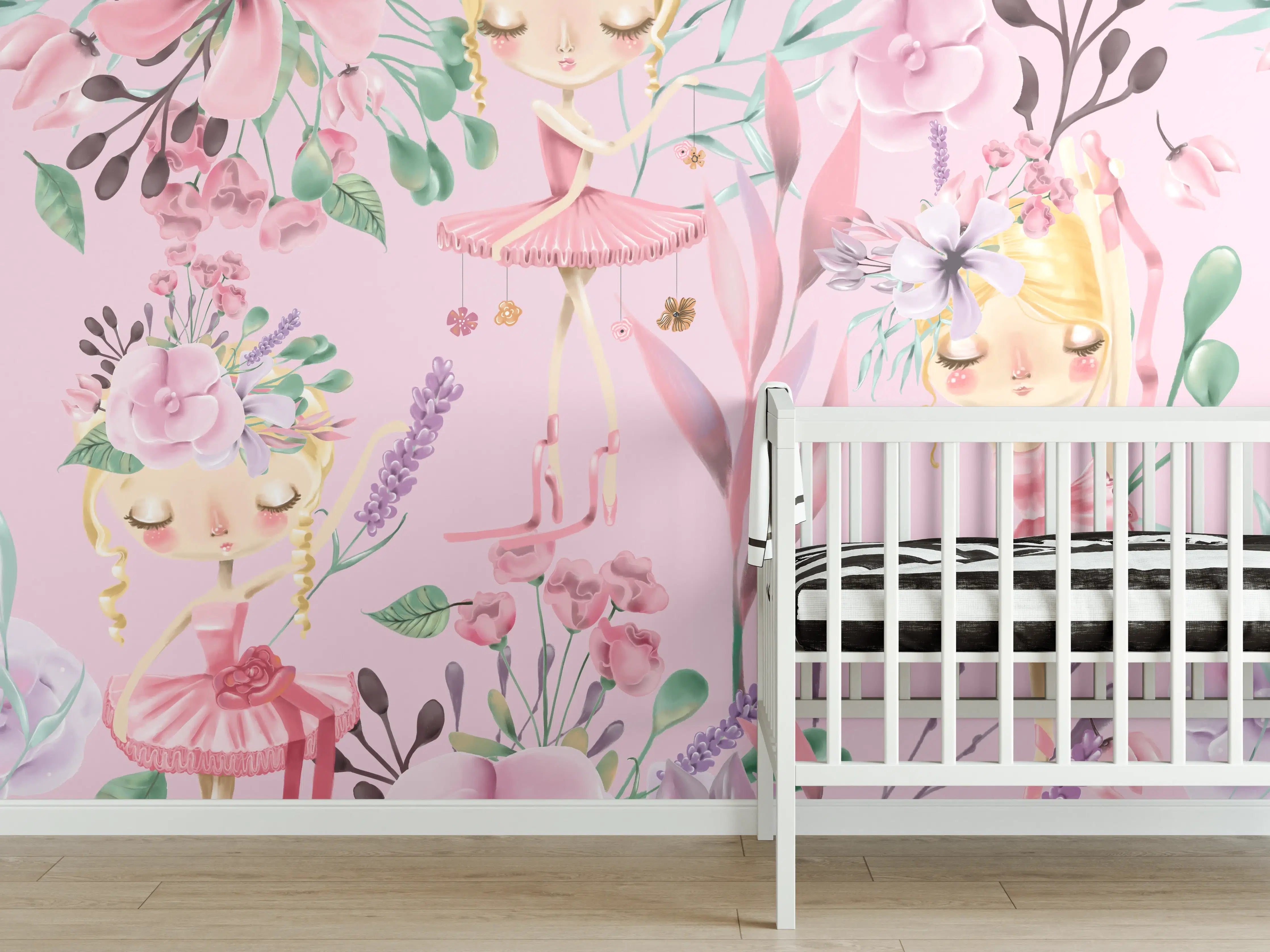 Babyzimmer Wandgestaltung - Aquarell floralen mit niedlichen Ballett