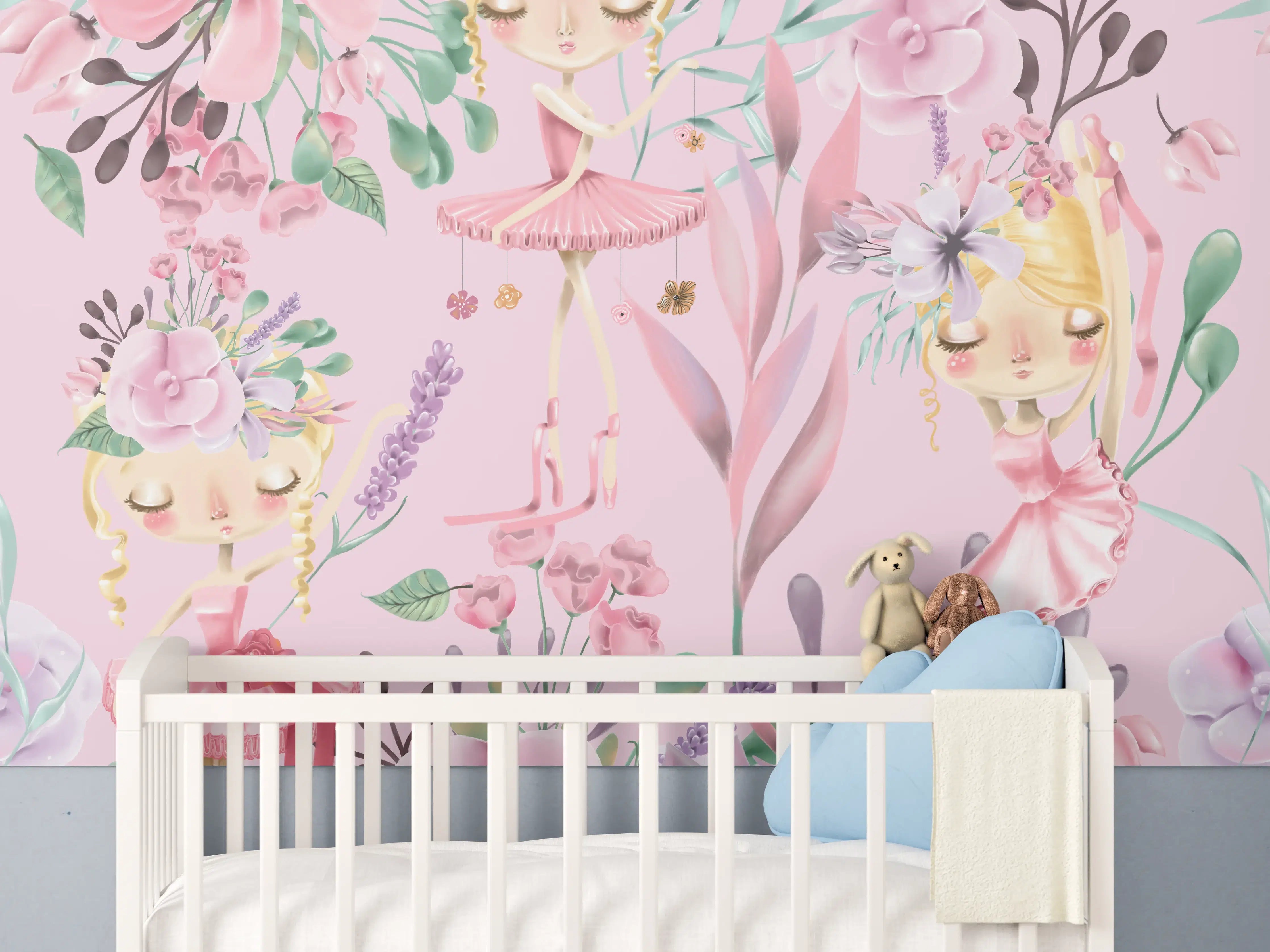 Babyzimmer Wandgestaltung - Aquarell floralen mit niedlichen Ballett
