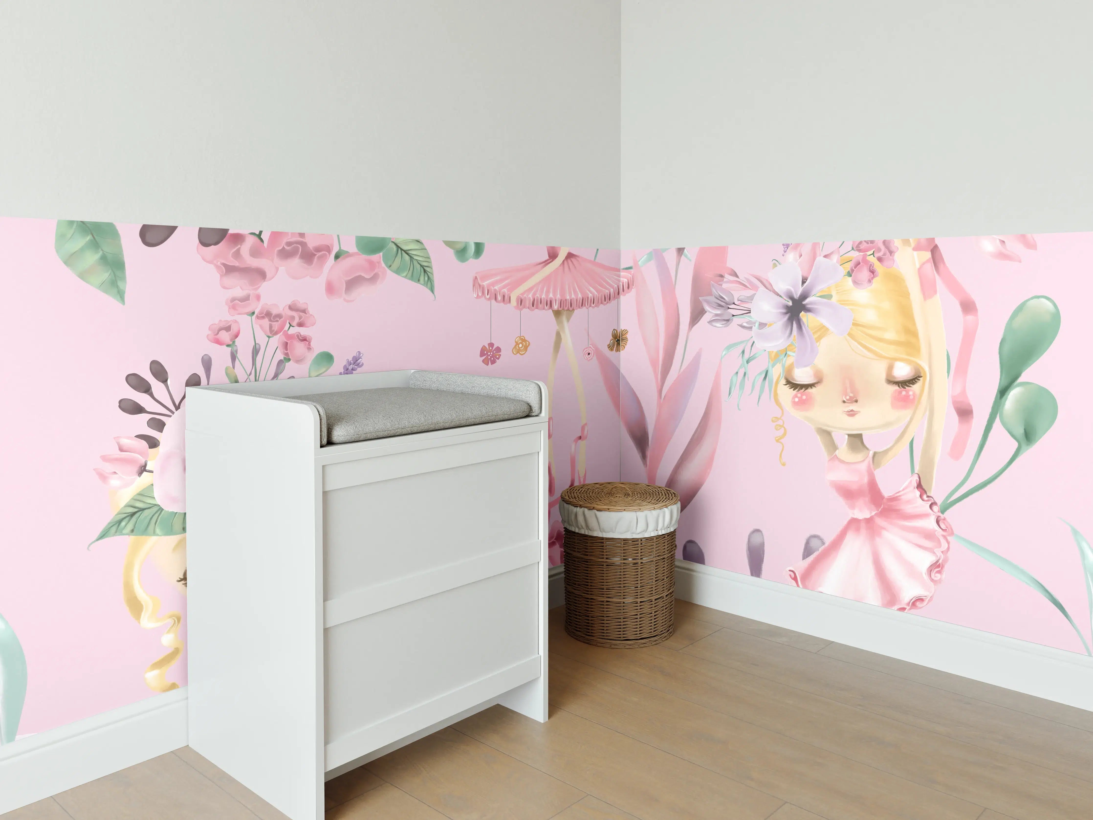 Babyzimmer Wandgestaltung - Aquarell floralen mit niedlichen Ballett