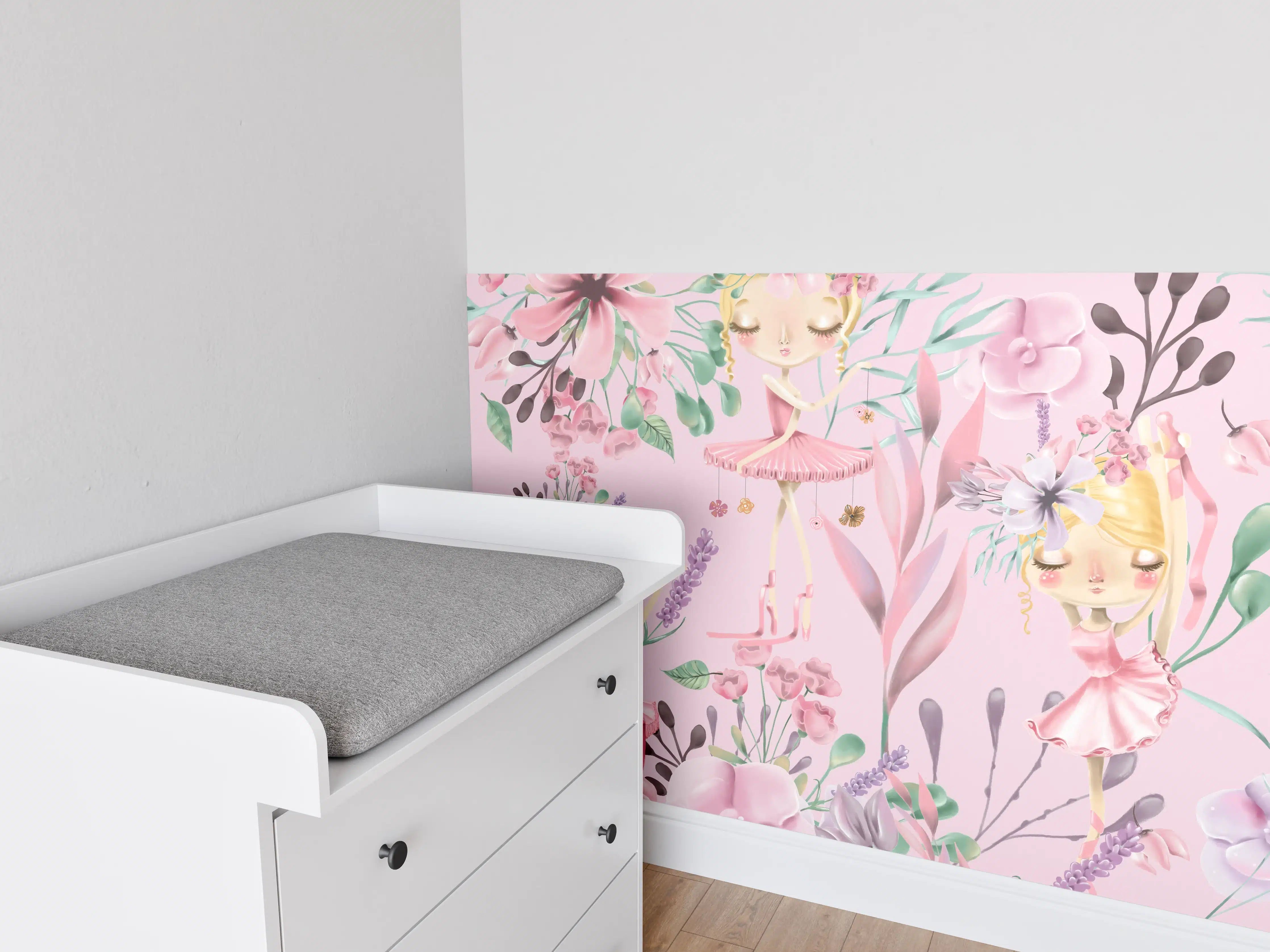 Babyzimmer Wandgestaltung - Aquarell floralen mit niedlichen Ballett
