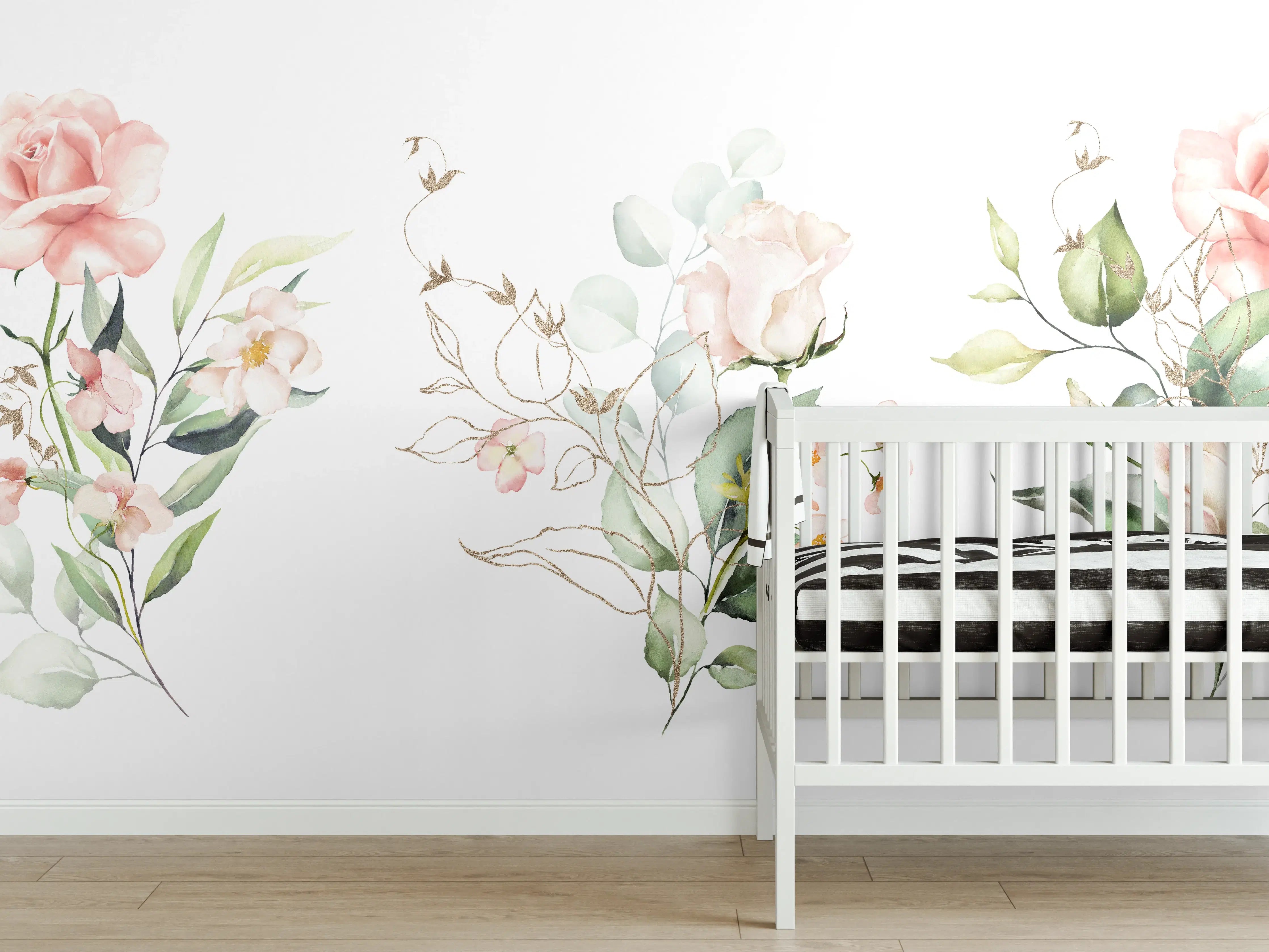 Babyzimmer Wandgestaltung - Aquarellblumen