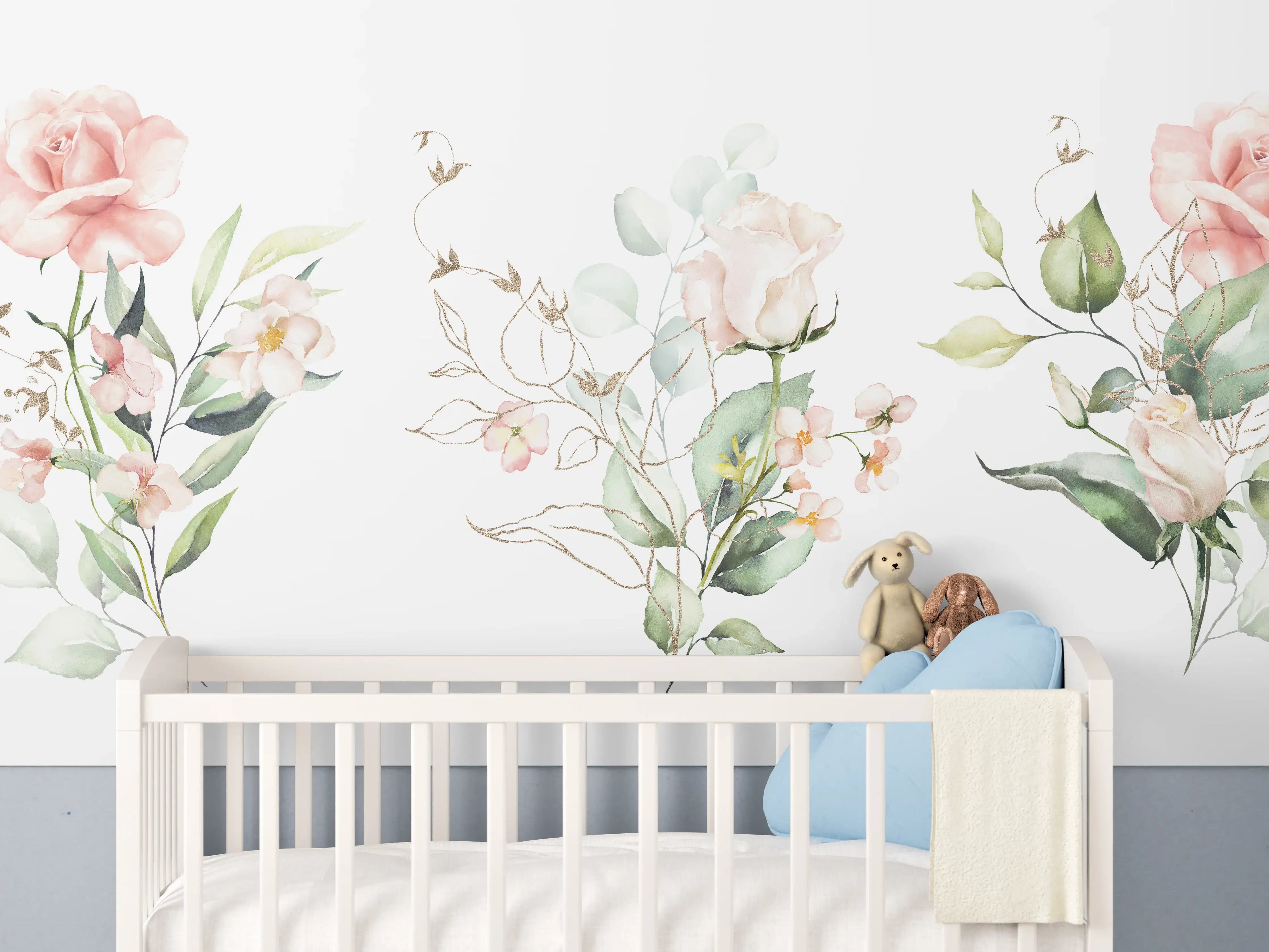Babyzimmer Wandgestaltung - Aquarellblumen