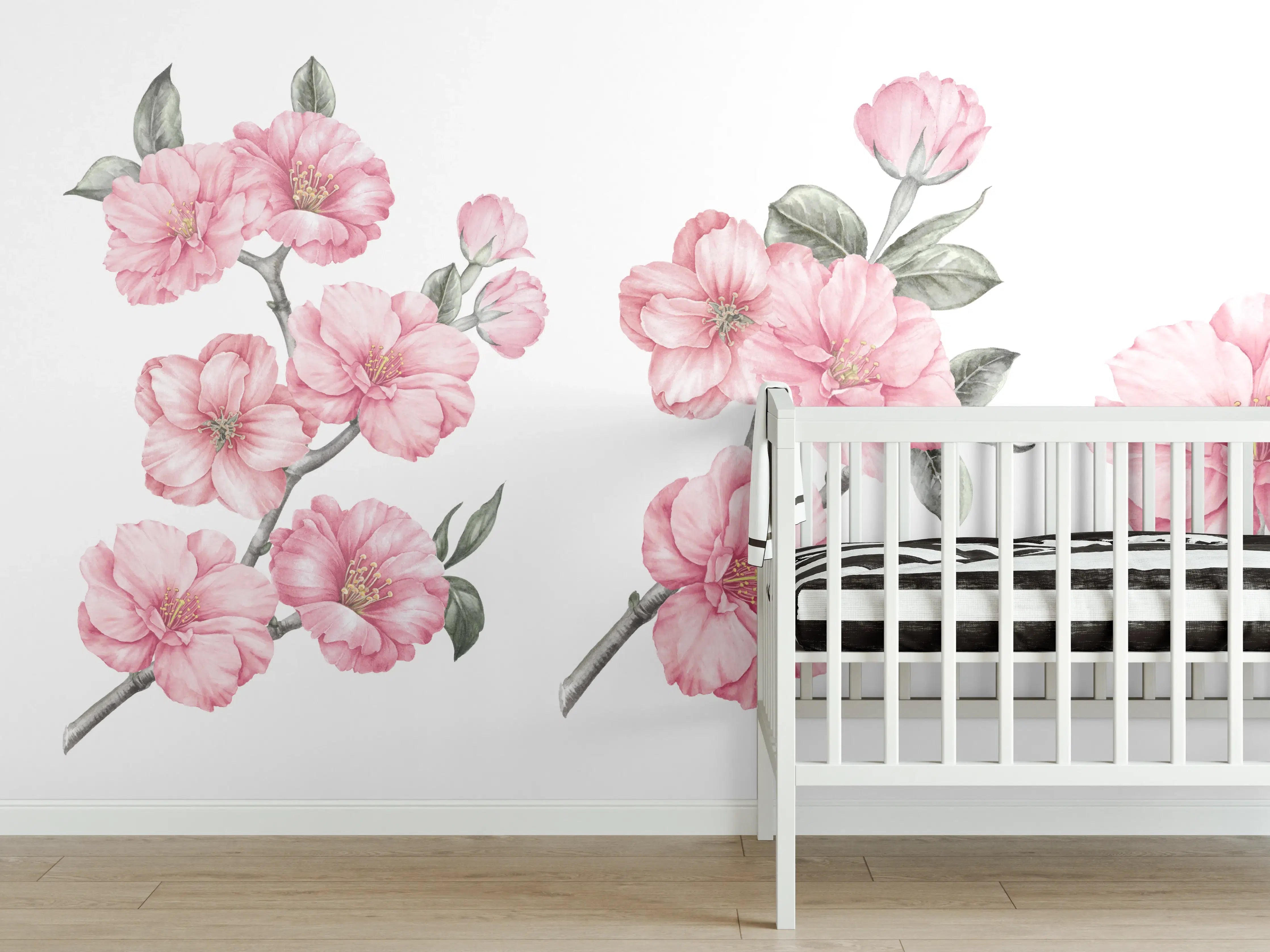 Babyzimmer Wandgestaltung - Aquarellelemente von blühenden Sakura